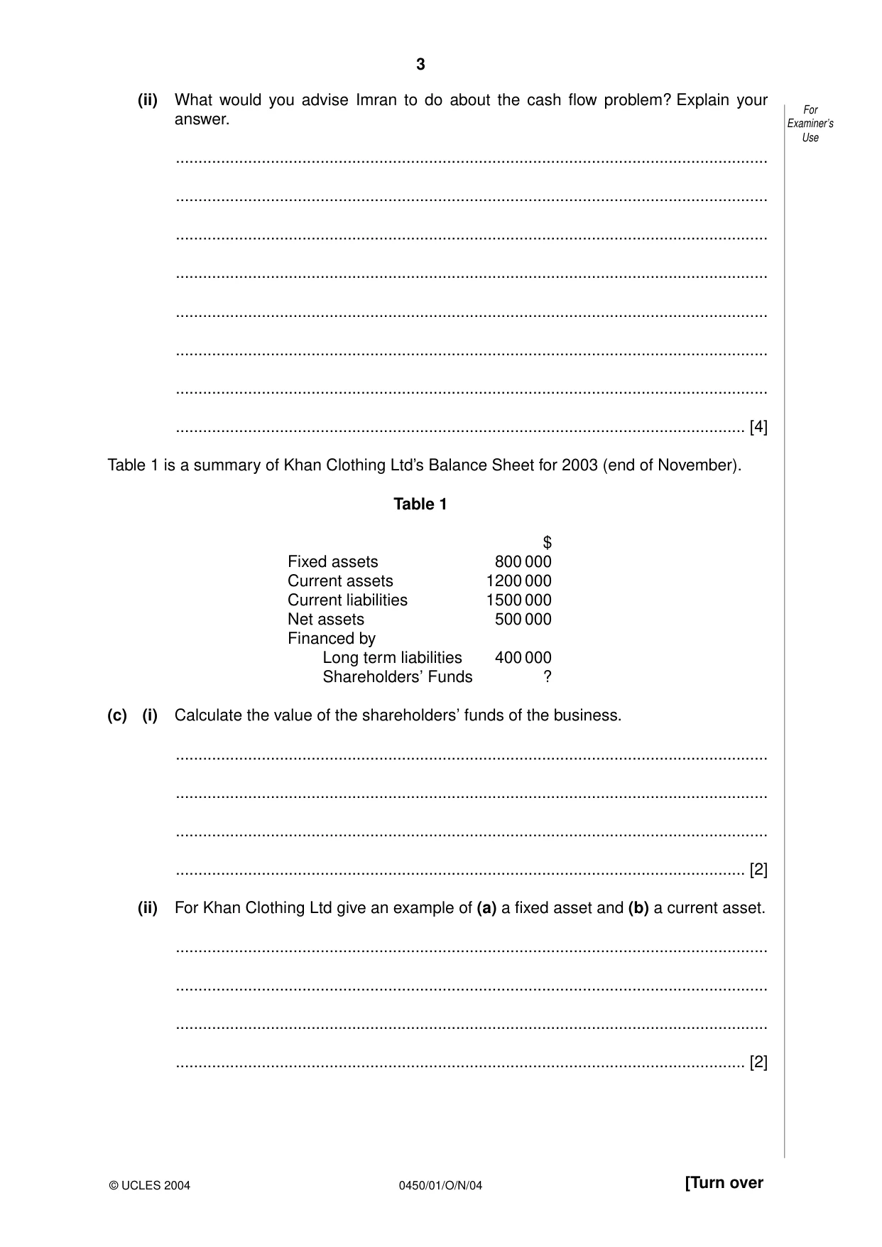 Cambridge IGCSE Business Studies 0450 2004 Oct/Nov Paper 1 · Variant 1 question paper, page 3 of 12