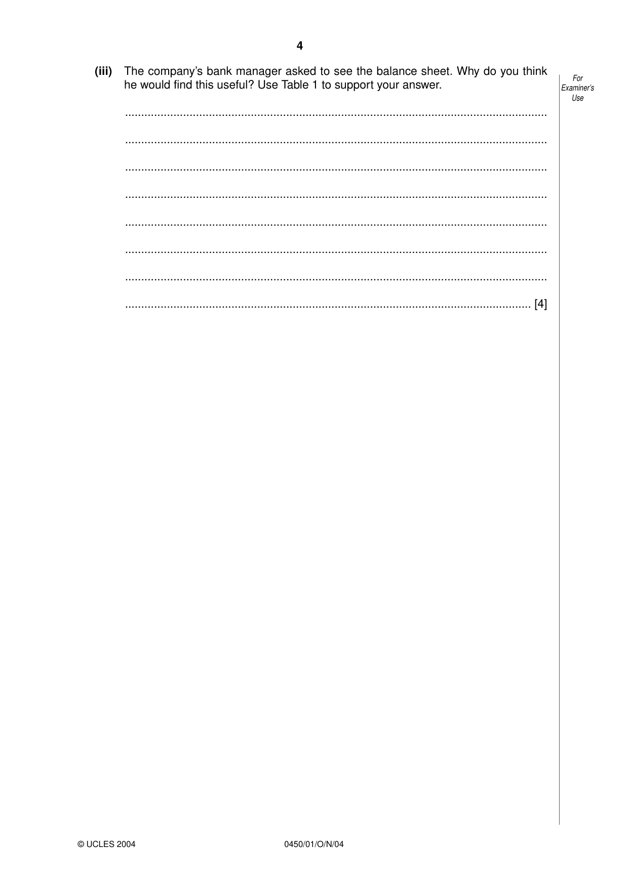Cambridge IGCSE Business Studies 0450 2004 Oct/Nov Paper 1 · Variant 1 question paper, page 4 of 12