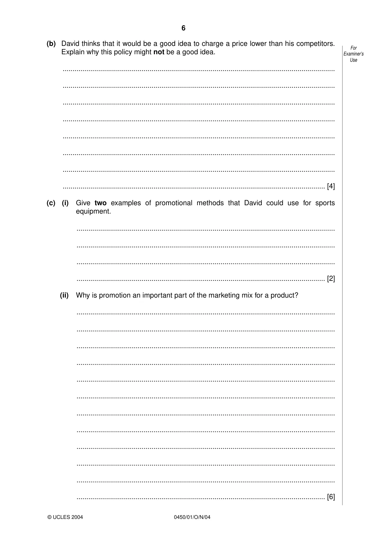 Cambridge IGCSE Business Studies 0450 2004 Oct/Nov Paper 1 · Variant 1 question paper, page 6 of 12