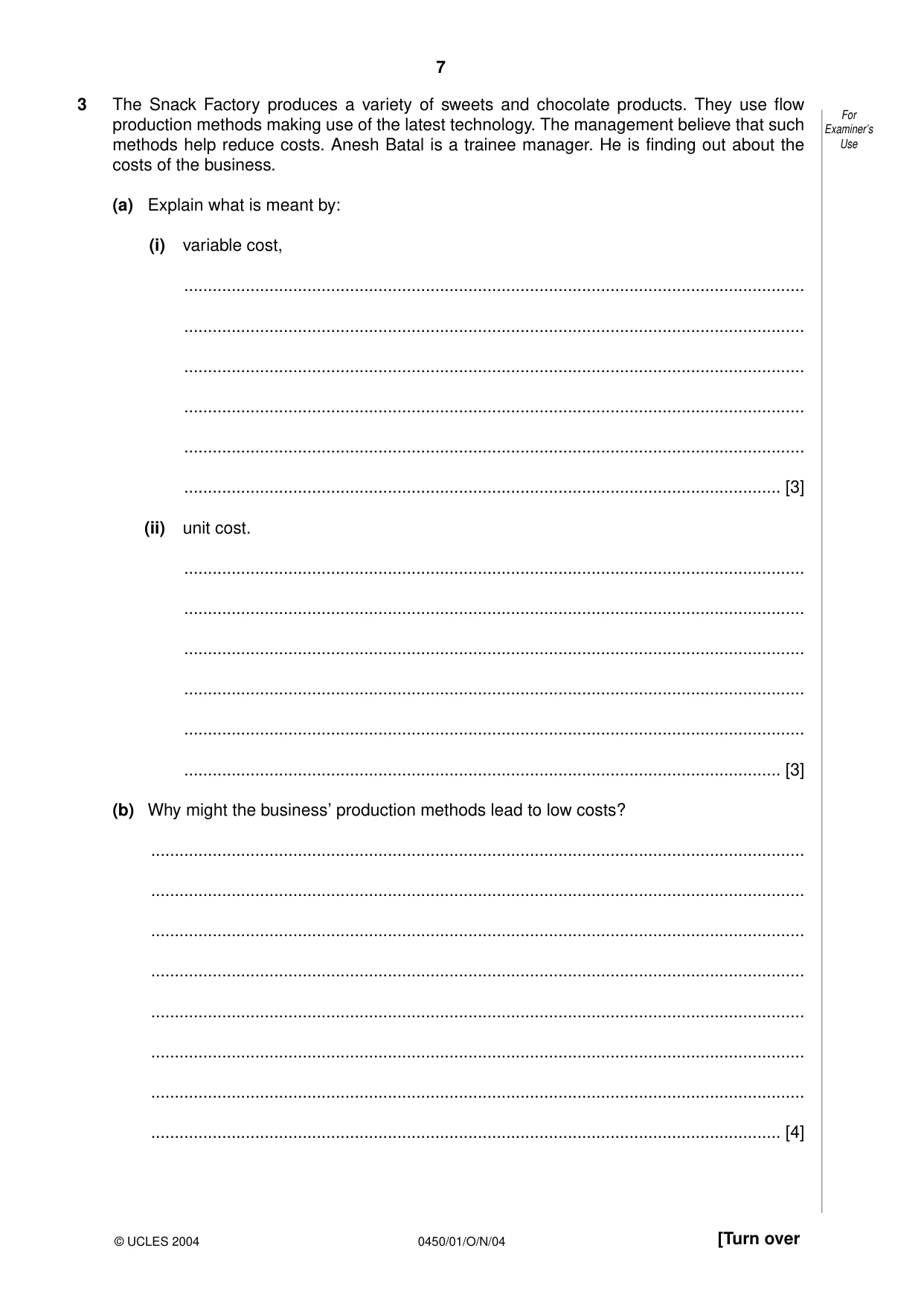 Cambridge IGCSE Business Studies 0450 2004 Oct/Nov Paper 1 · Variant 1 question paper, page 7 of 12