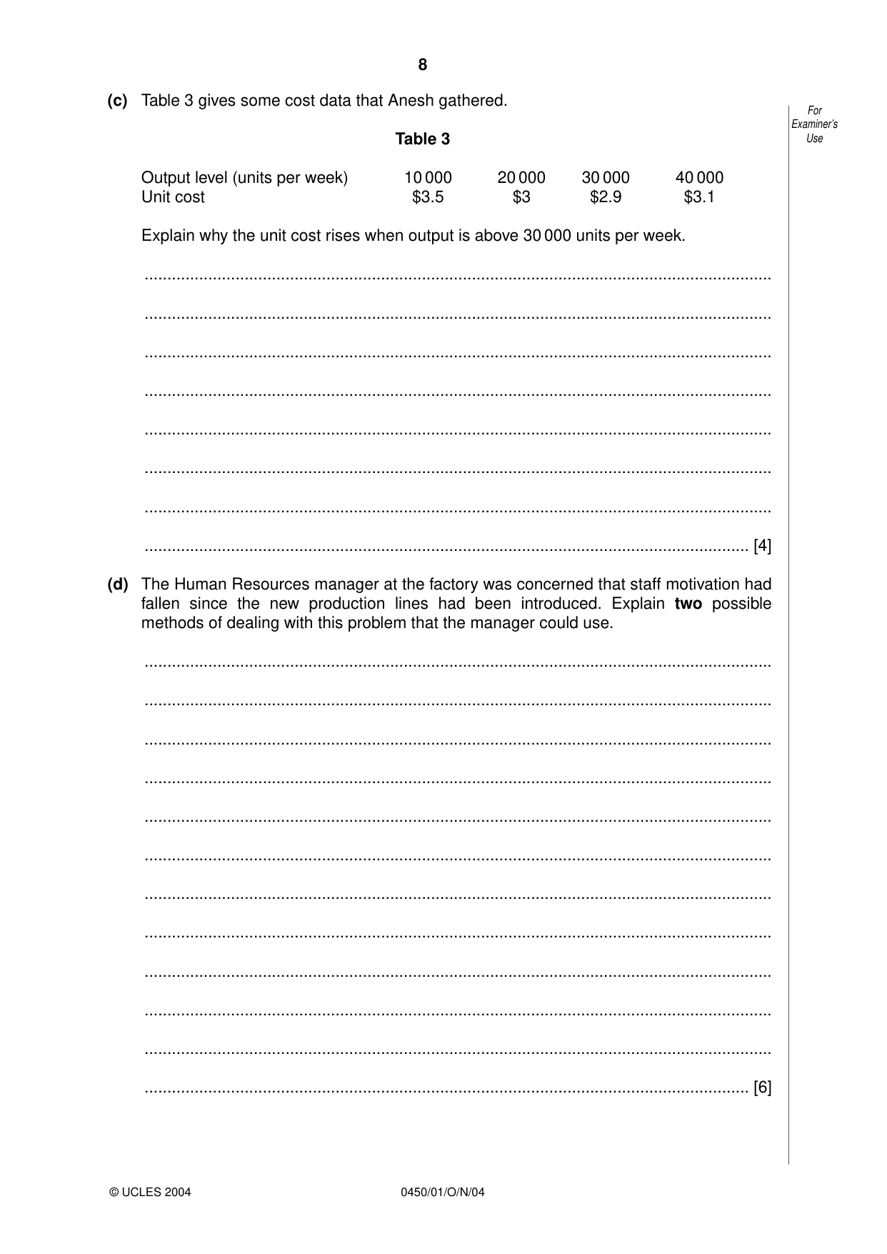 Cambridge IGCSE Business Studies 0450 2004 Oct/Nov Paper 1 · Variant 1 question paper, page 8 of 12