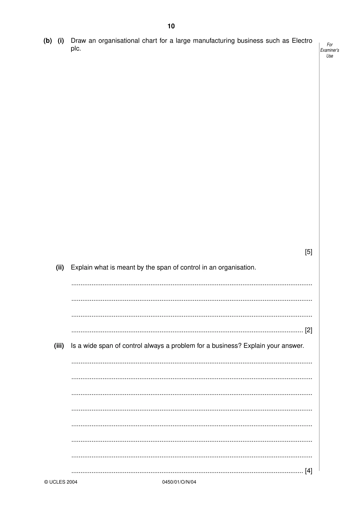Cambridge IGCSE Business Studies 0450 2004 Oct/Nov Paper 1 · Variant 1 question paper, page 10 of 12