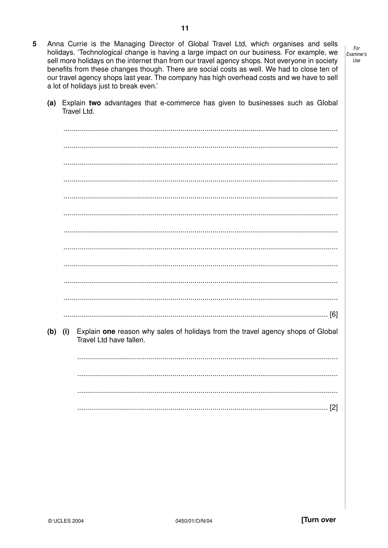 Cambridge IGCSE Business Studies 0450 2004 Oct/Nov Paper 1 · Variant 1 question paper, page 11 of 12