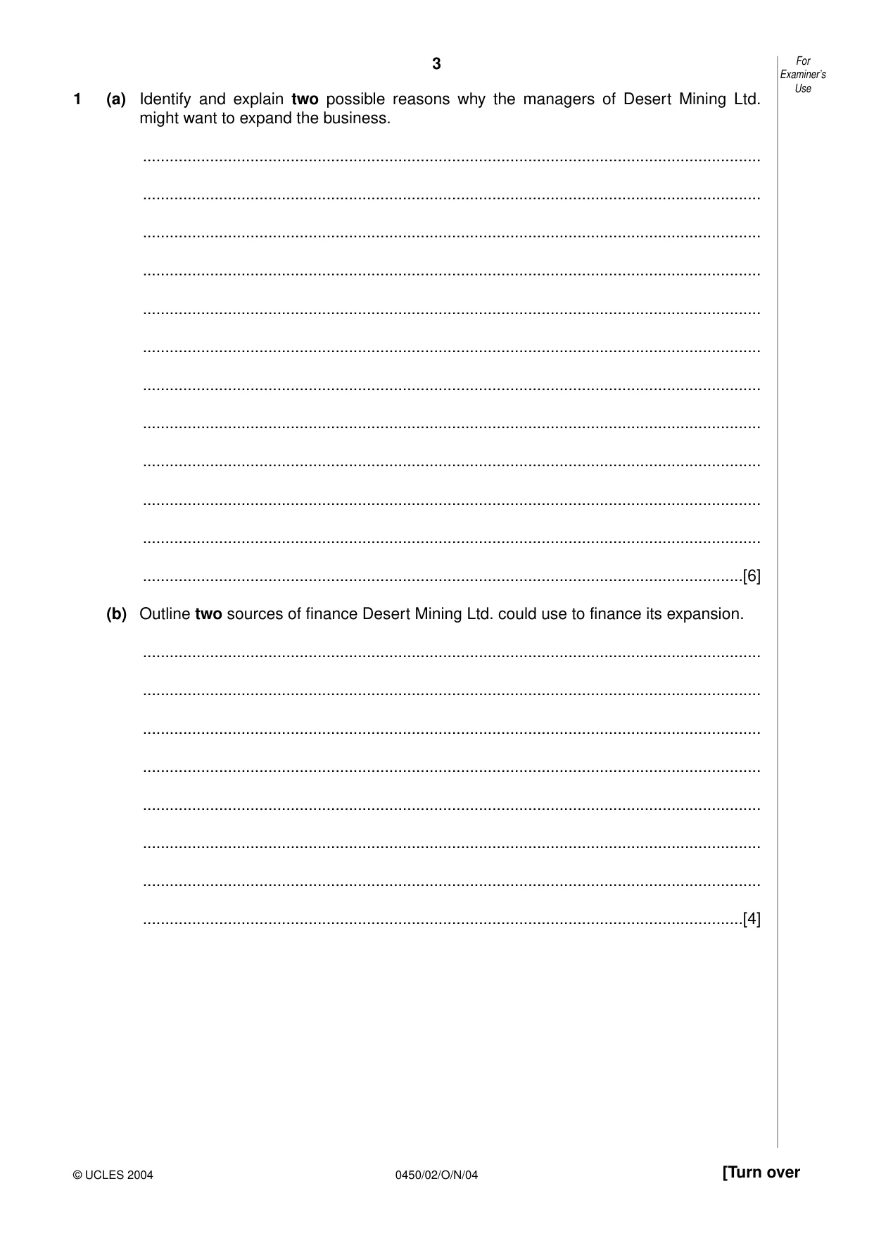 Cambridge IGCSE Business Studies 0450 2004 Oct/Nov Paper 2 · Variant 1 question paper, page 3 of 12