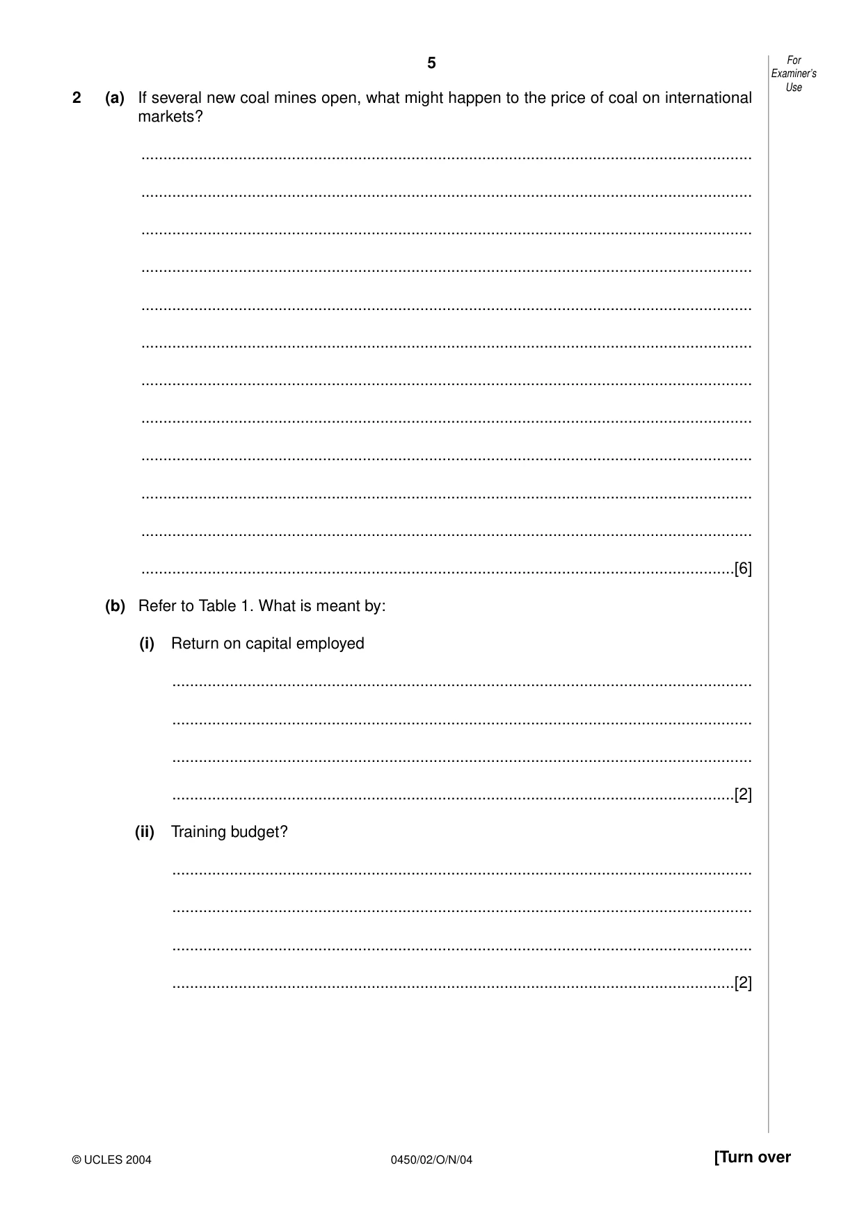 Cambridge IGCSE Business Studies 0450 2004 Oct/Nov Paper 2 · Variant 1 question paper, page 5 of 12