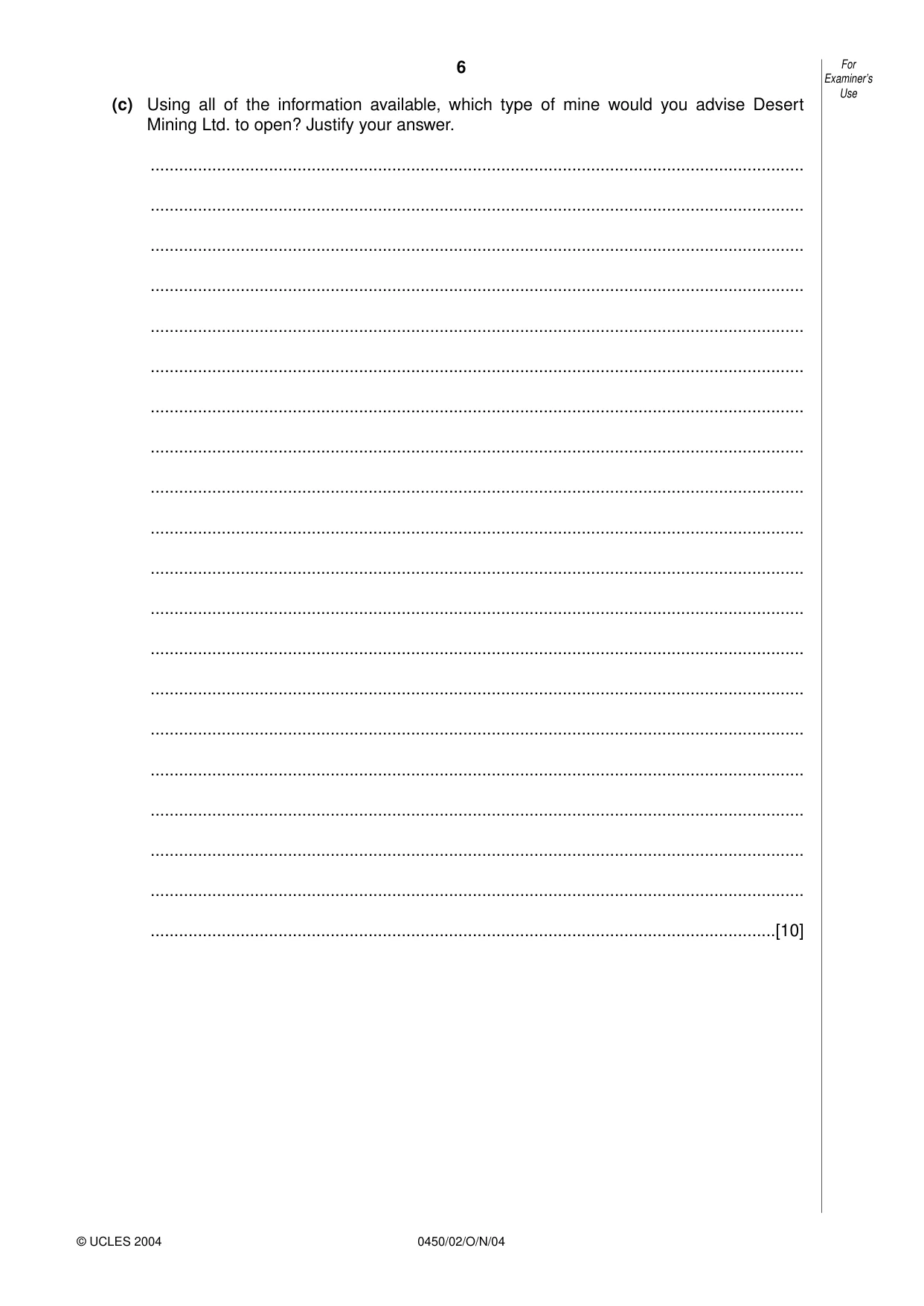 Cambridge IGCSE Business Studies 0450 2004 Oct/Nov Paper 2 · Variant 1 question paper, page 6 of 12