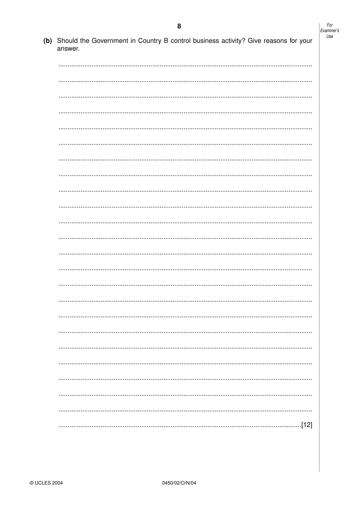 Cambridge IGCSE Business Studies 0450 2004 Oct/Nov Paper 2 · Variant 1 question paper, page 8 of 12