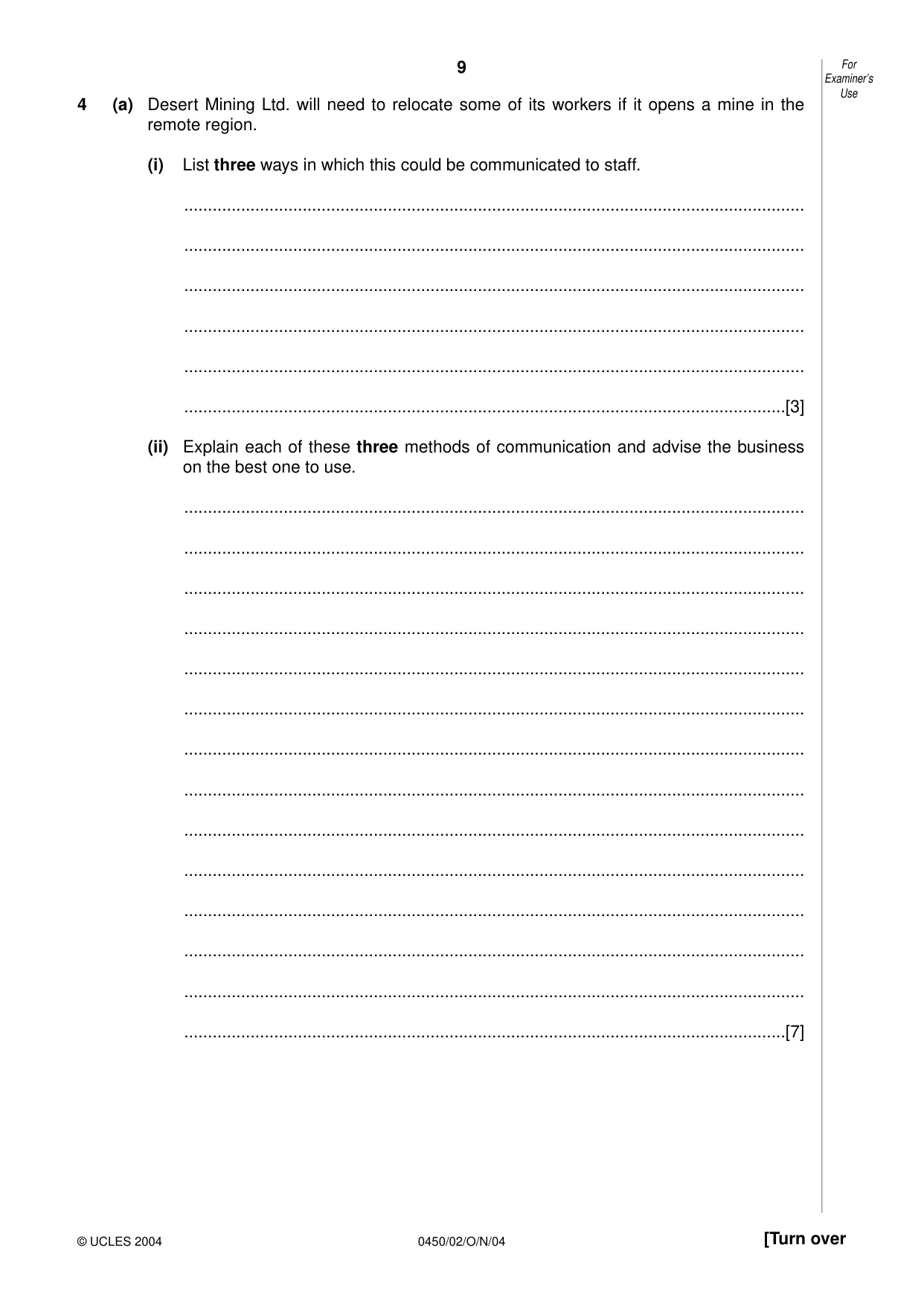 Cambridge IGCSE Business Studies 0450 2004 Oct/Nov Paper 2 · Variant 1 question paper, page 9 of 12