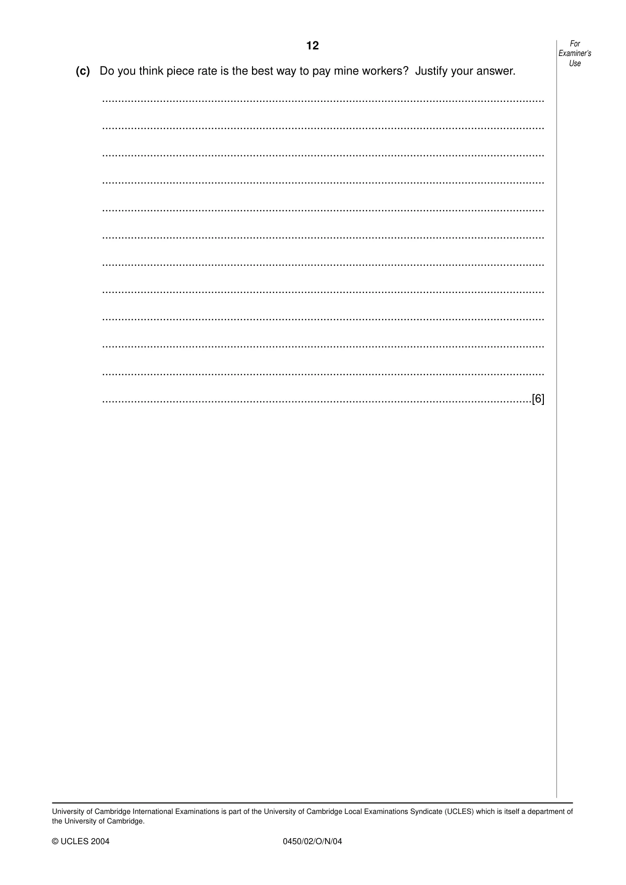 Cambridge IGCSE Business Studies 0450 2004 Oct/Nov Paper 2 · Variant 1 question paper, page 12 of 12