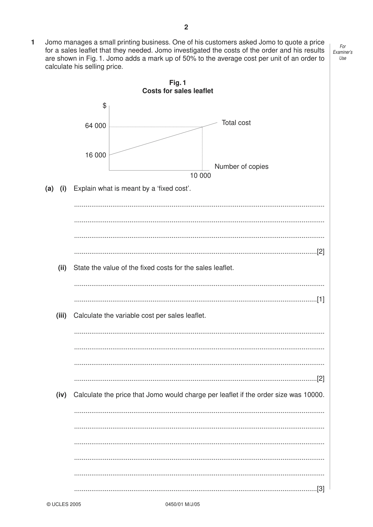 Cambridge IGCSE Business Studies 0450 2005 May/June Paper 1 · Variant 1 question paper, page 2 of 16