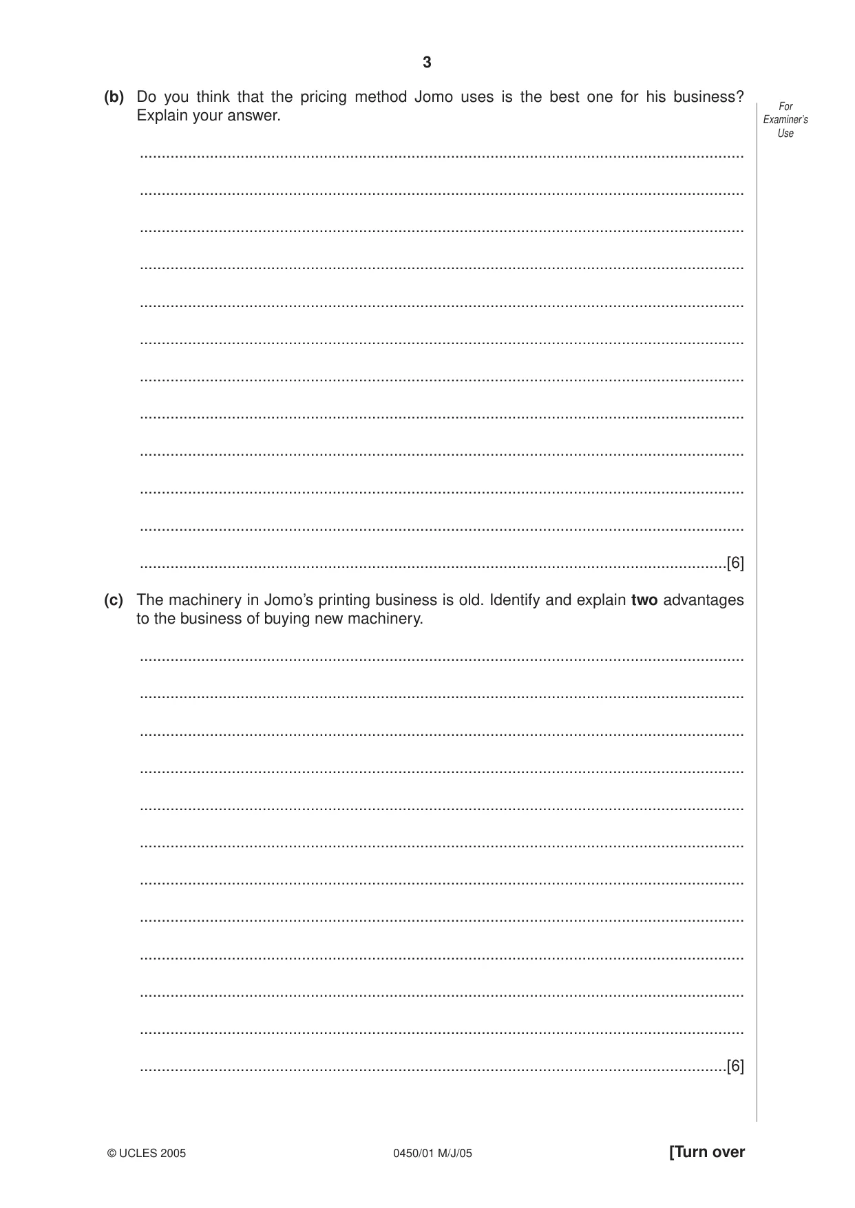 Cambridge IGCSE Business Studies 0450 2005 May/June Paper 1 · Variant 1 question paper, page 3 of 16