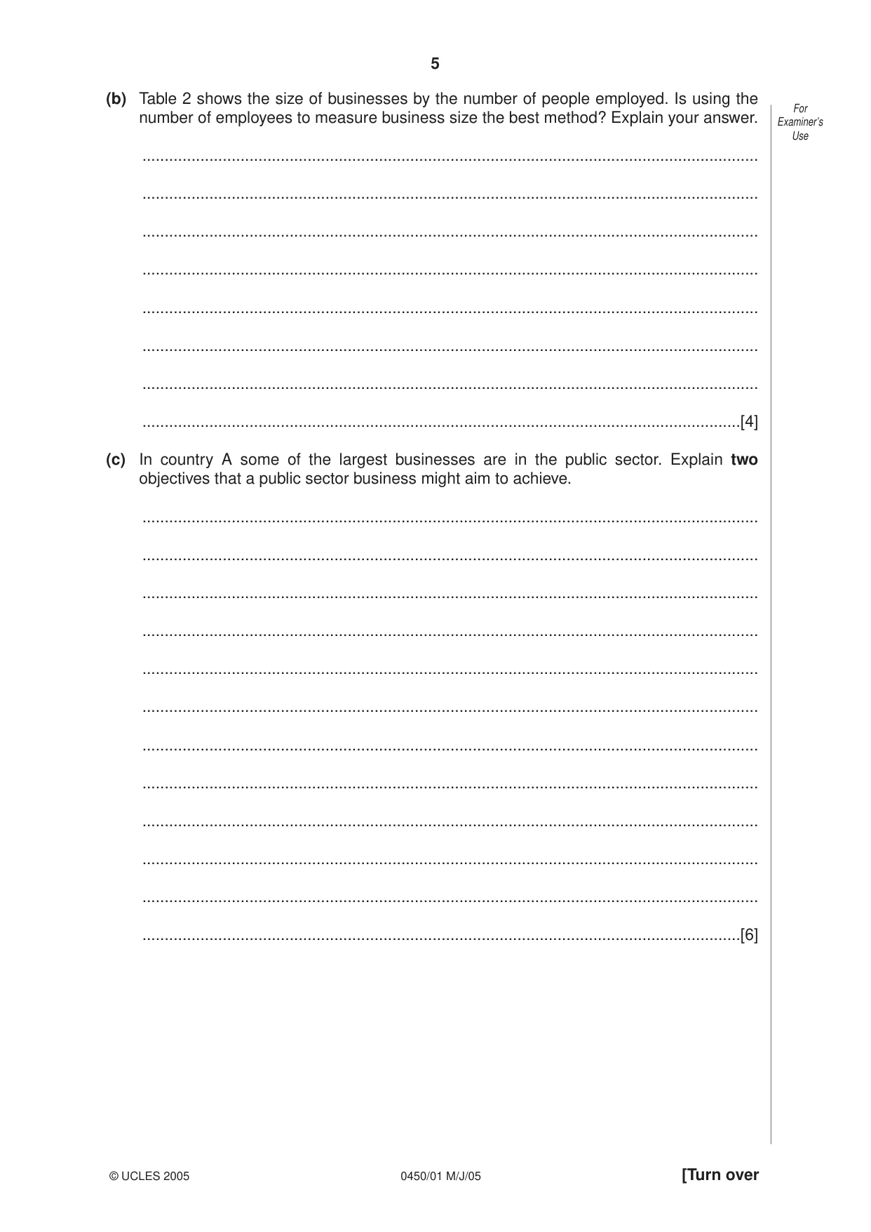 Cambridge IGCSE Business Studies 0450 2005 May/June Paper 1 · Variant 1 question paper, page 5 of 16