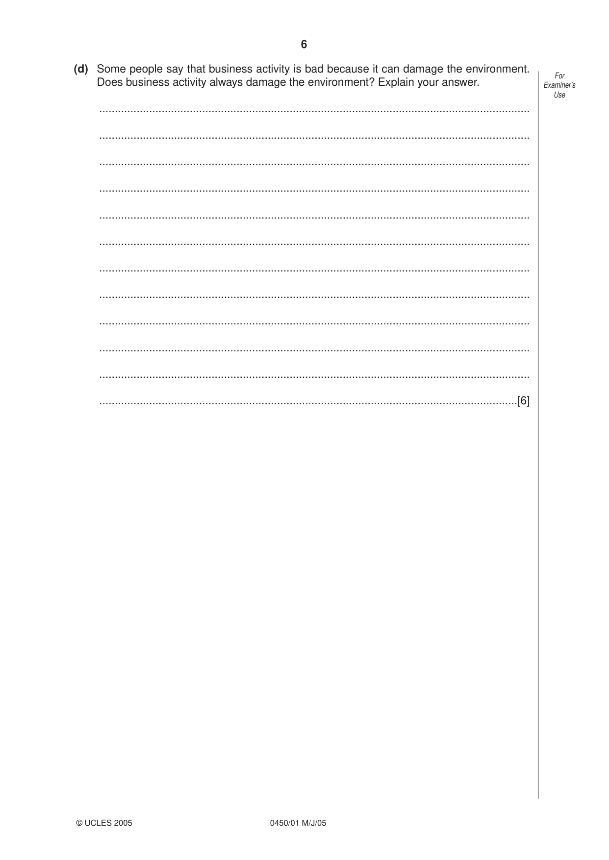 Cambridge IGCSE Business Studies 0450 2005 May/June Paper 1 · Variant 1 question paper, page 6 of 16