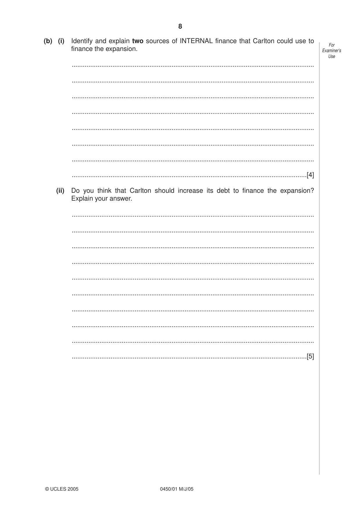 Cambridge IGCSE Business Studies 0450 2005 May/June Paper 1 · Variant 1 question paper, page 8 of 16