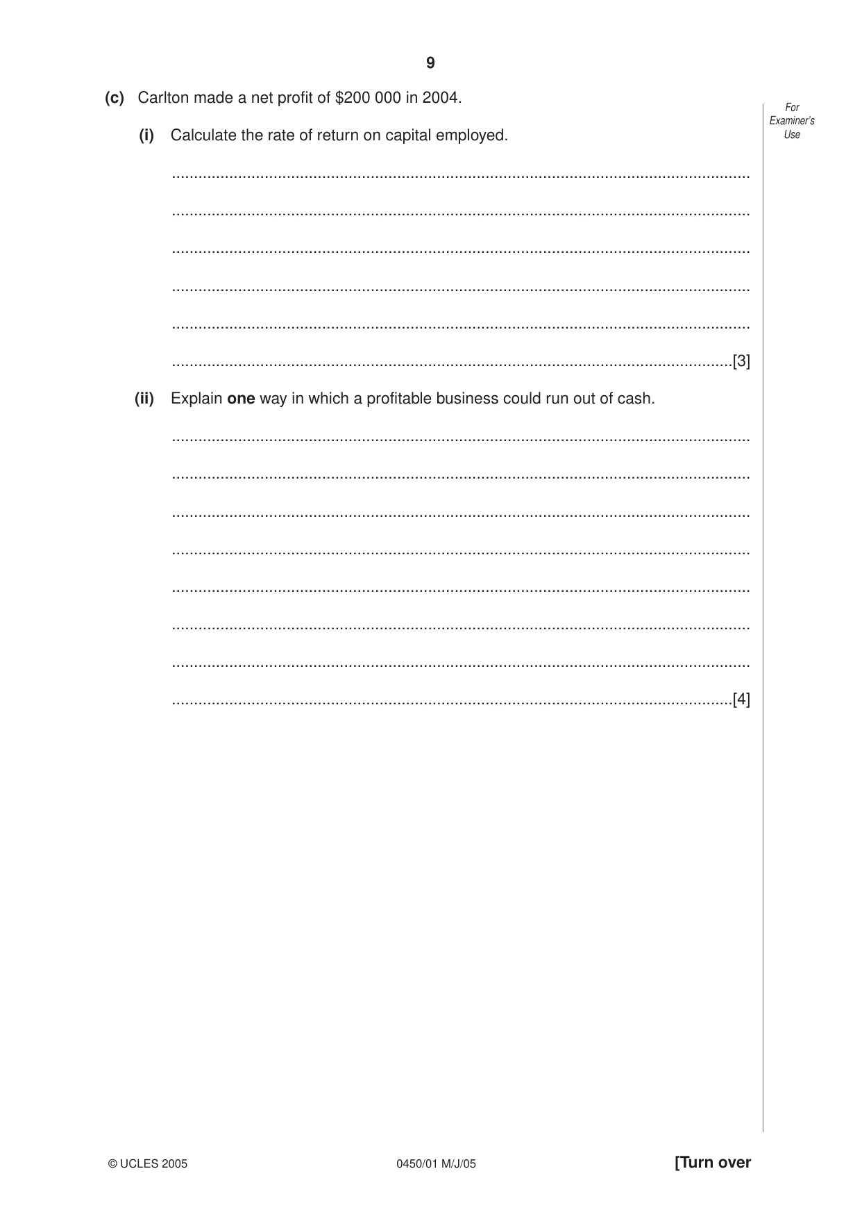 Cambridge IGCSE Business Studies 0450 2005 May/June Paper 1 · Variant 1 question paper, page 9 of 16