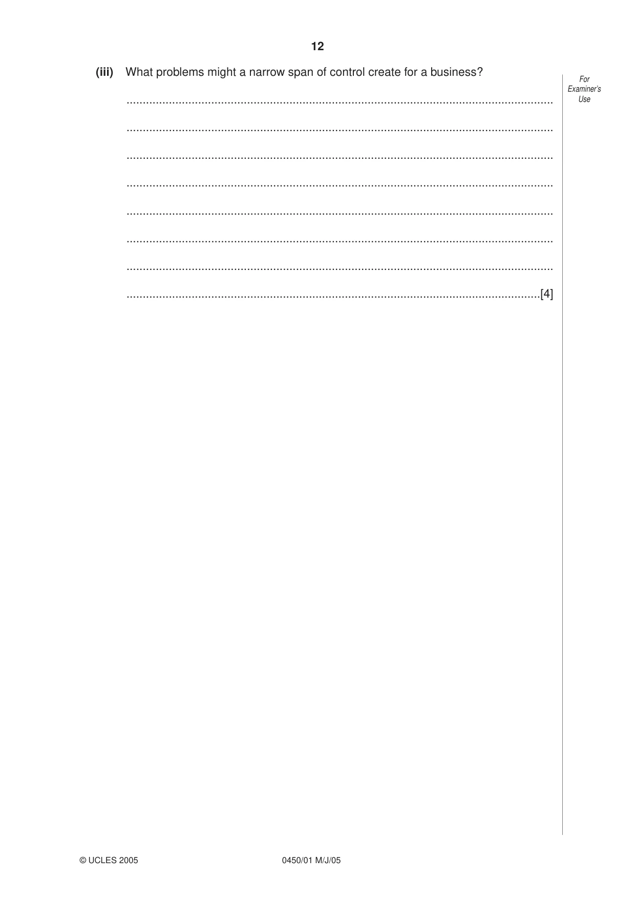 Cambridge IGCSE Business Studies 0450 2005 May/June Paper 1 · Variant 1 question paper, page 12 of 16