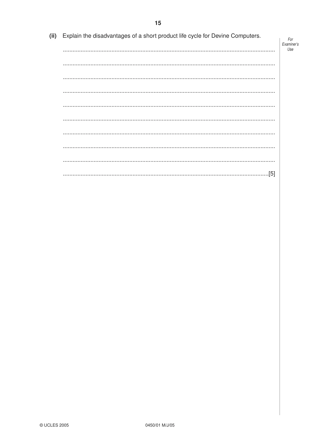 Cambridge IGCSE Business Studies 0450 2005 May/June Paper 1 · Variant 1 question paper, page 15 of 16