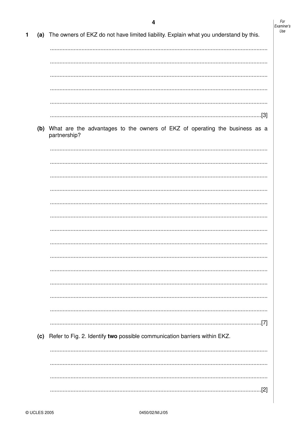 Cambridge IGCSE Business Studies 0450 2005 May/June Paper 2 · Variant 1 question paper, page 4 of 16