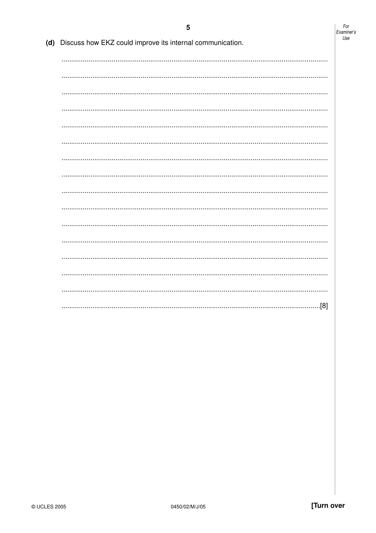 Cambridge IGCSE Business Studies 0450 2005 May/June Paper 2 · Variant 1 question paper, page 5 of 16