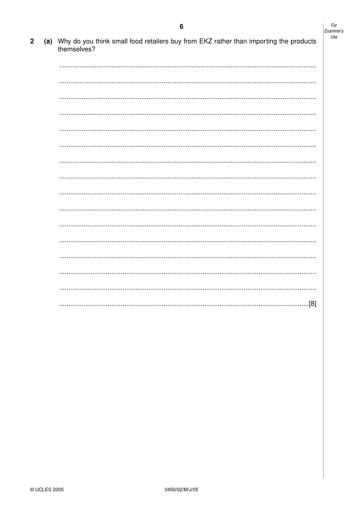 Cambridge IGCSE Business Studies 0450 2005 May/June Paper 2 · Variant 1 question paper, page 6 of 16