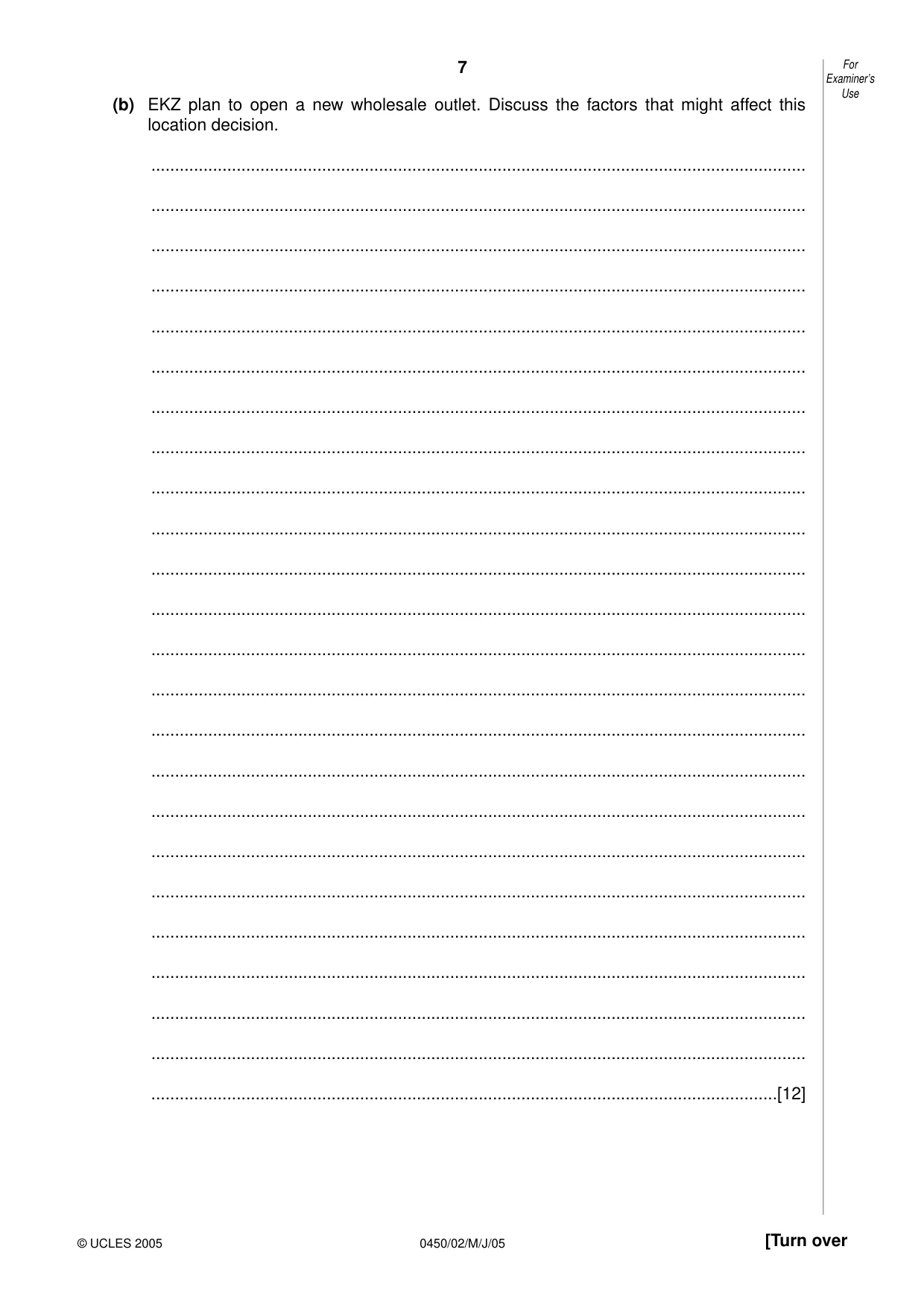 Cambridge IGCSE Business Studies 0450 2005 May/June Paper 2 · Variant 1 question paper, page 7 of 16