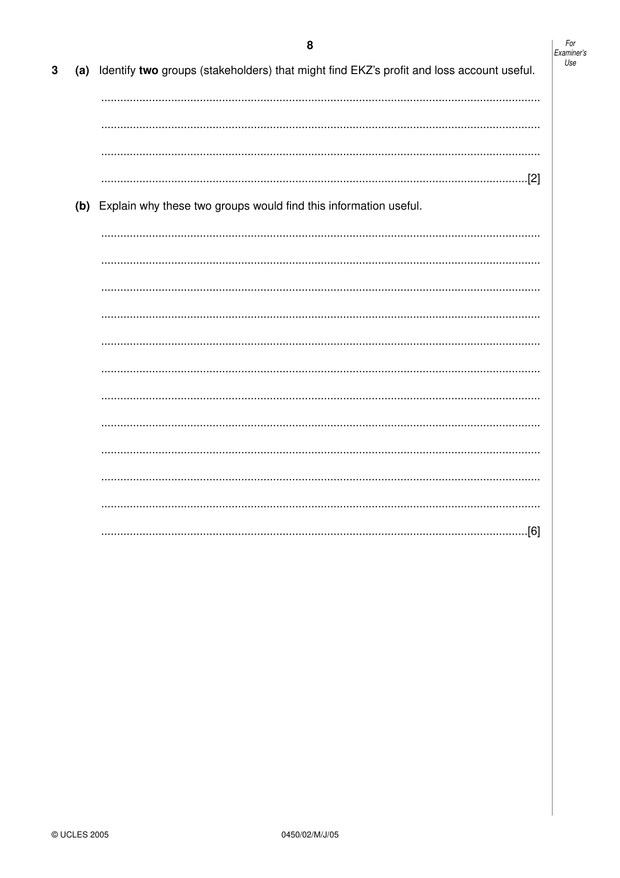 Cambridge IGCSE Business Studies 0450 2005 May/June Paper 2 · Variant 1 question paper, page 8 of 16