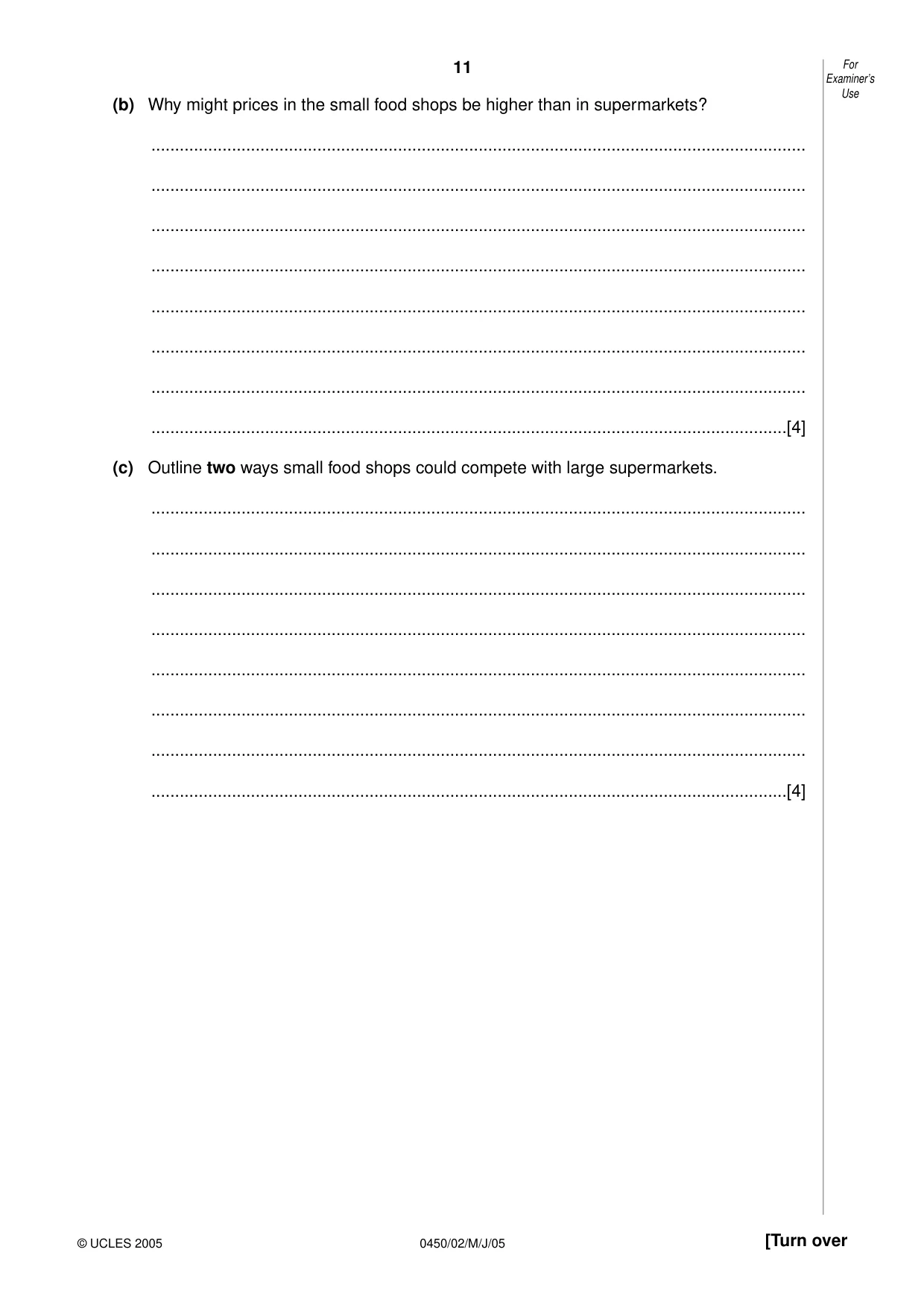 Cambridge IGCSE Business Studies 0450 2005 May/June Paper 2 · Variant 1 question paper, page 11 of 16