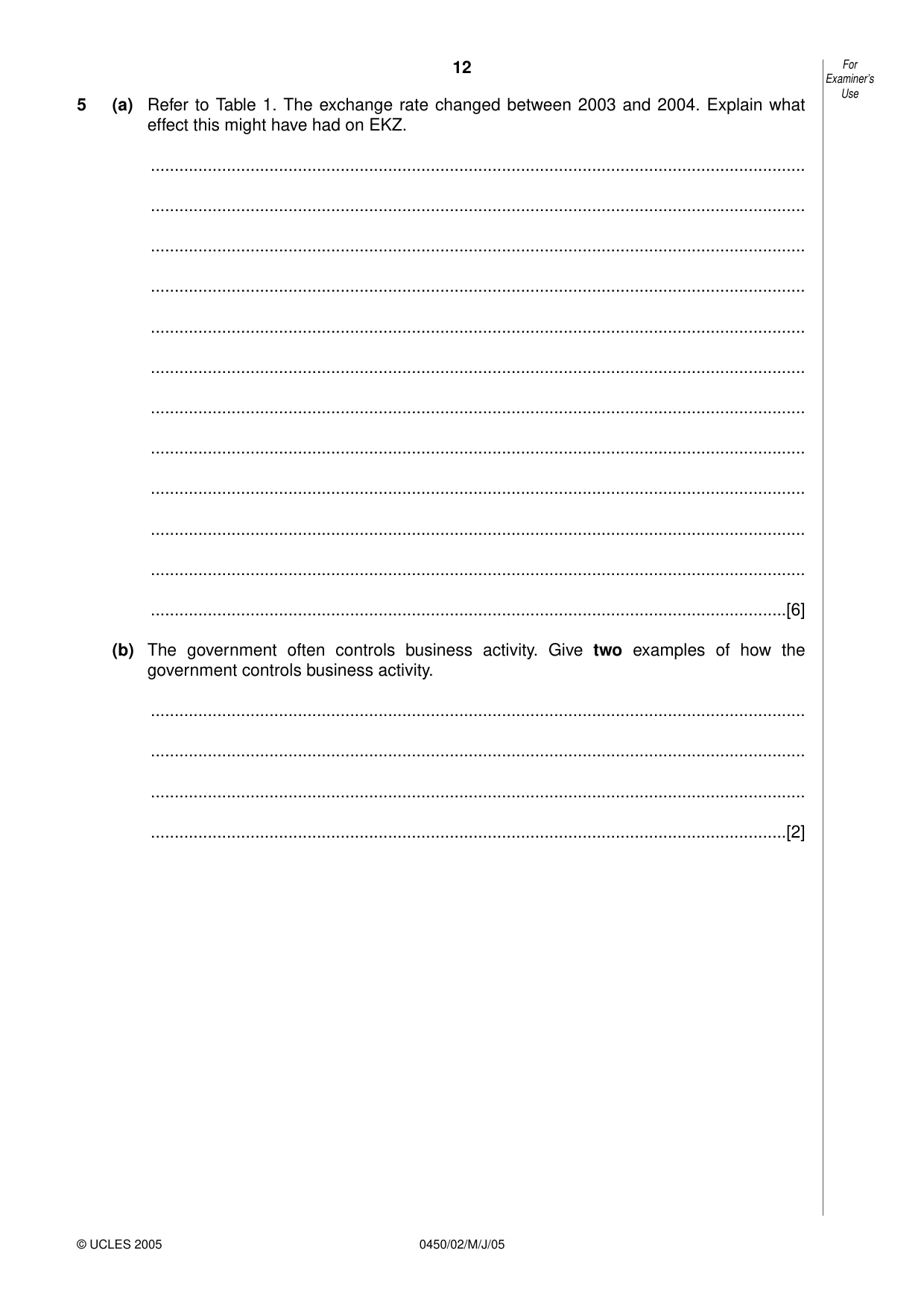 Cambridge IGCSE Business Studies 0450 2005 May/June Paper 2 · Variant 1 question paper, page 12 of 16