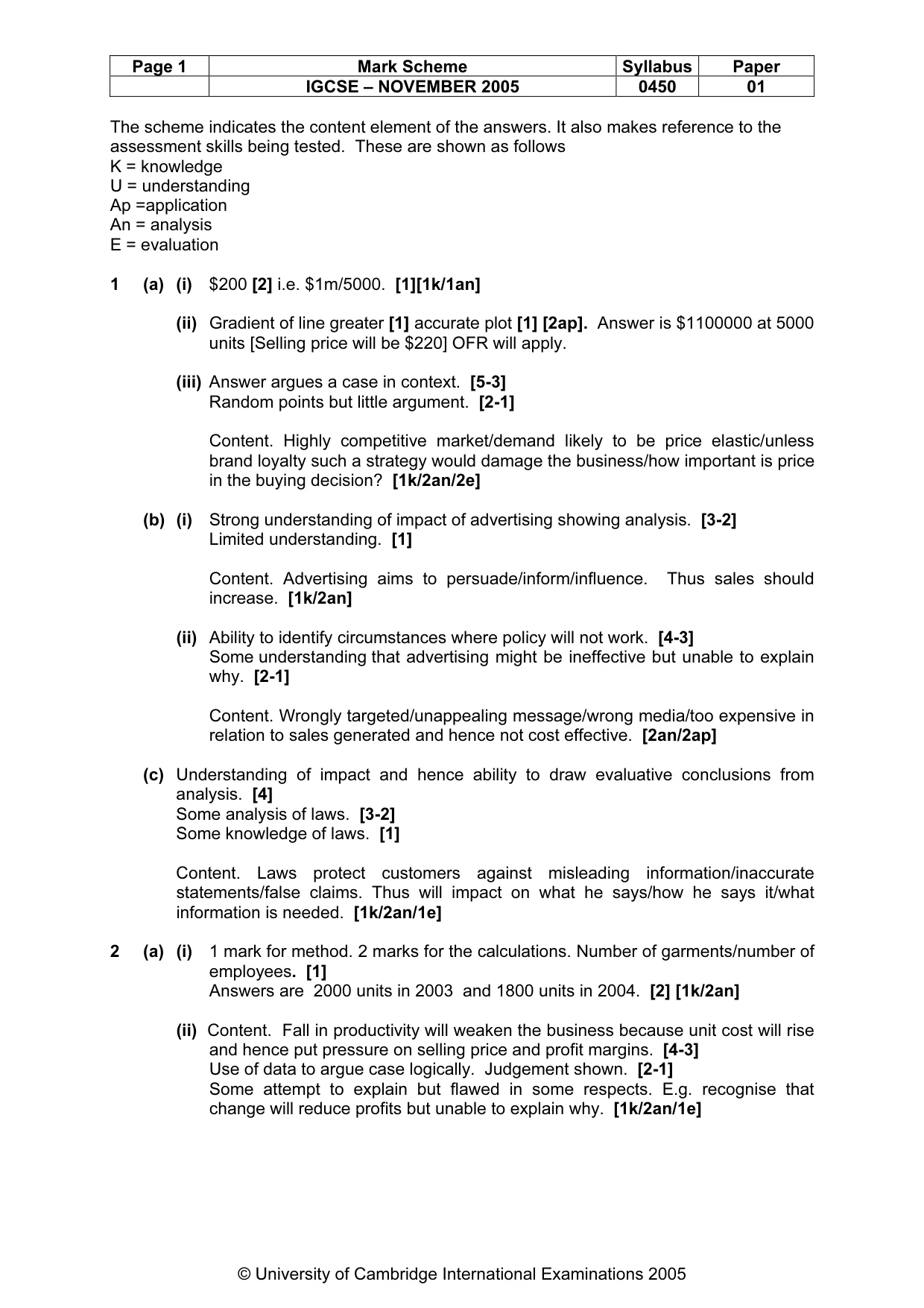 Mark scheme, page 2 of 5