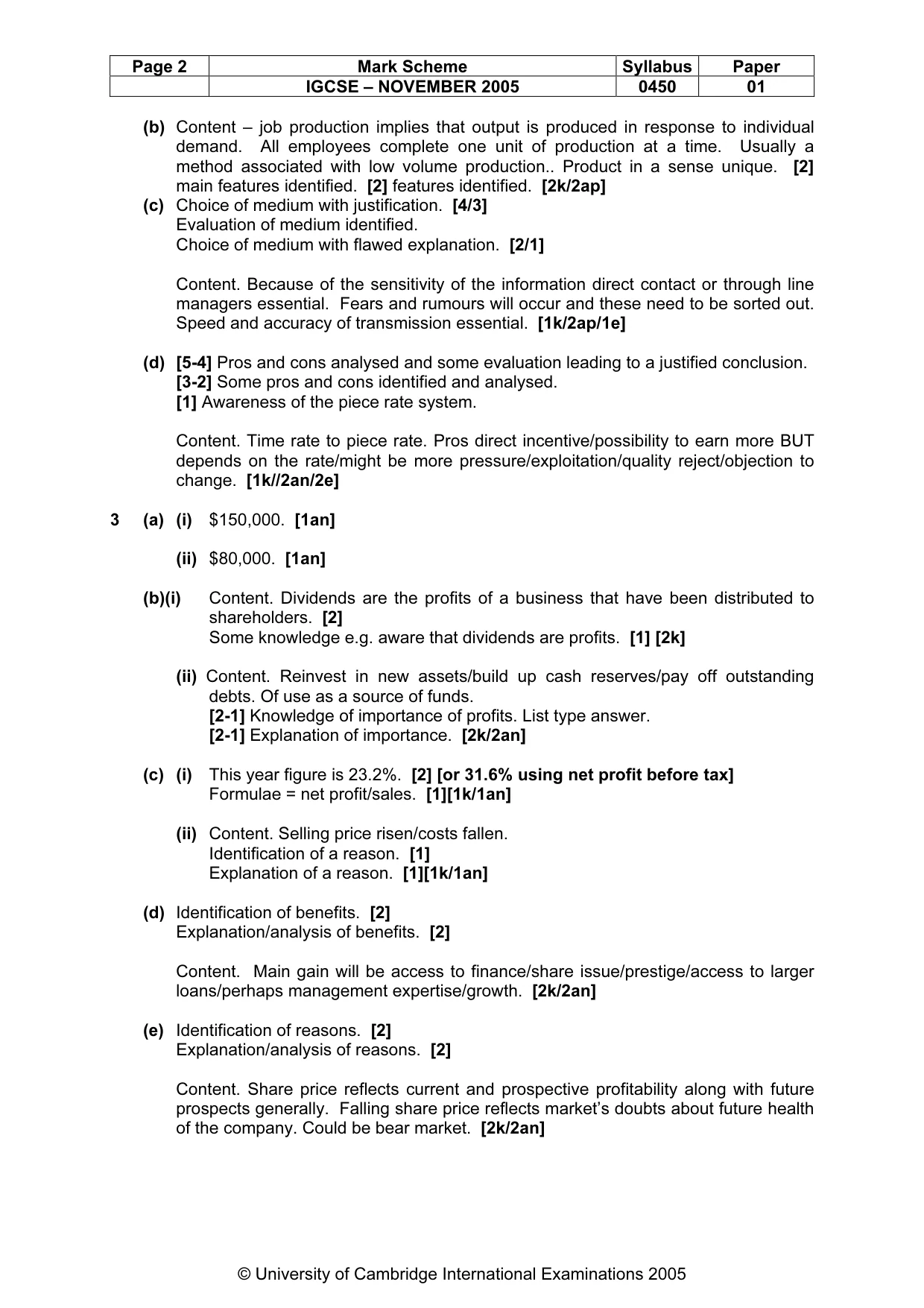 Mark scheme, page 3 of 5