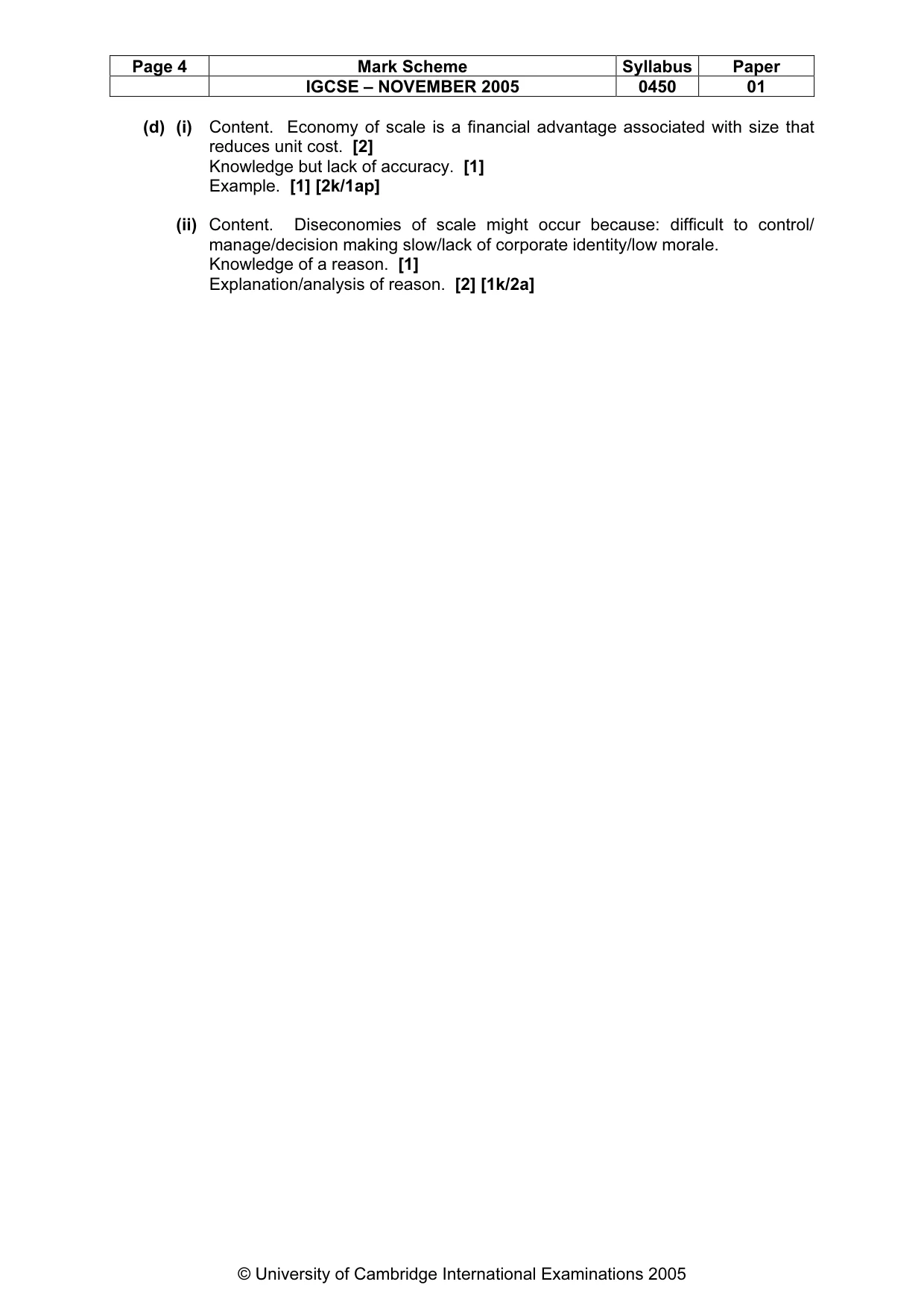 Mark scheme, page 5 of 5