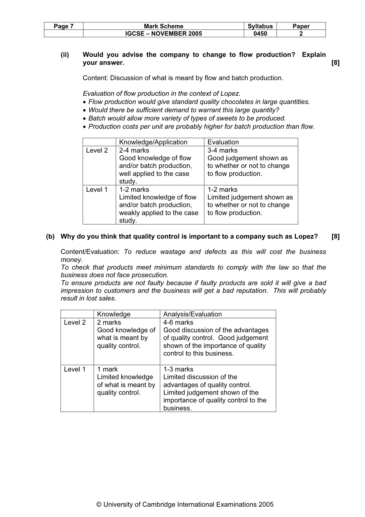 Mark scheme, page 8 of 8