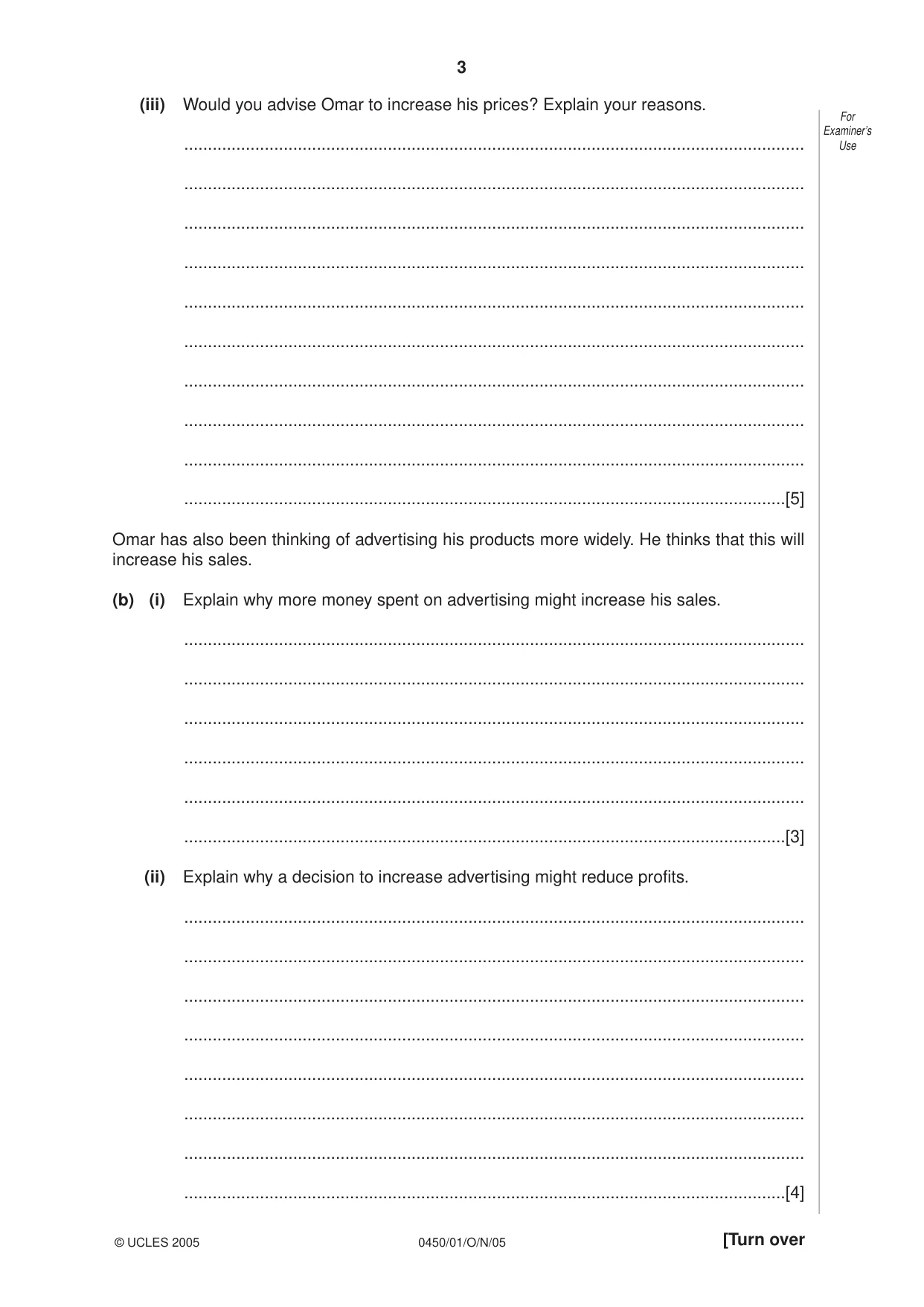 Cambridge IGCSE Business Studies 0450 2005 Oct/Nov Paper 1 · Variant 1 question paper, page 3 of 16