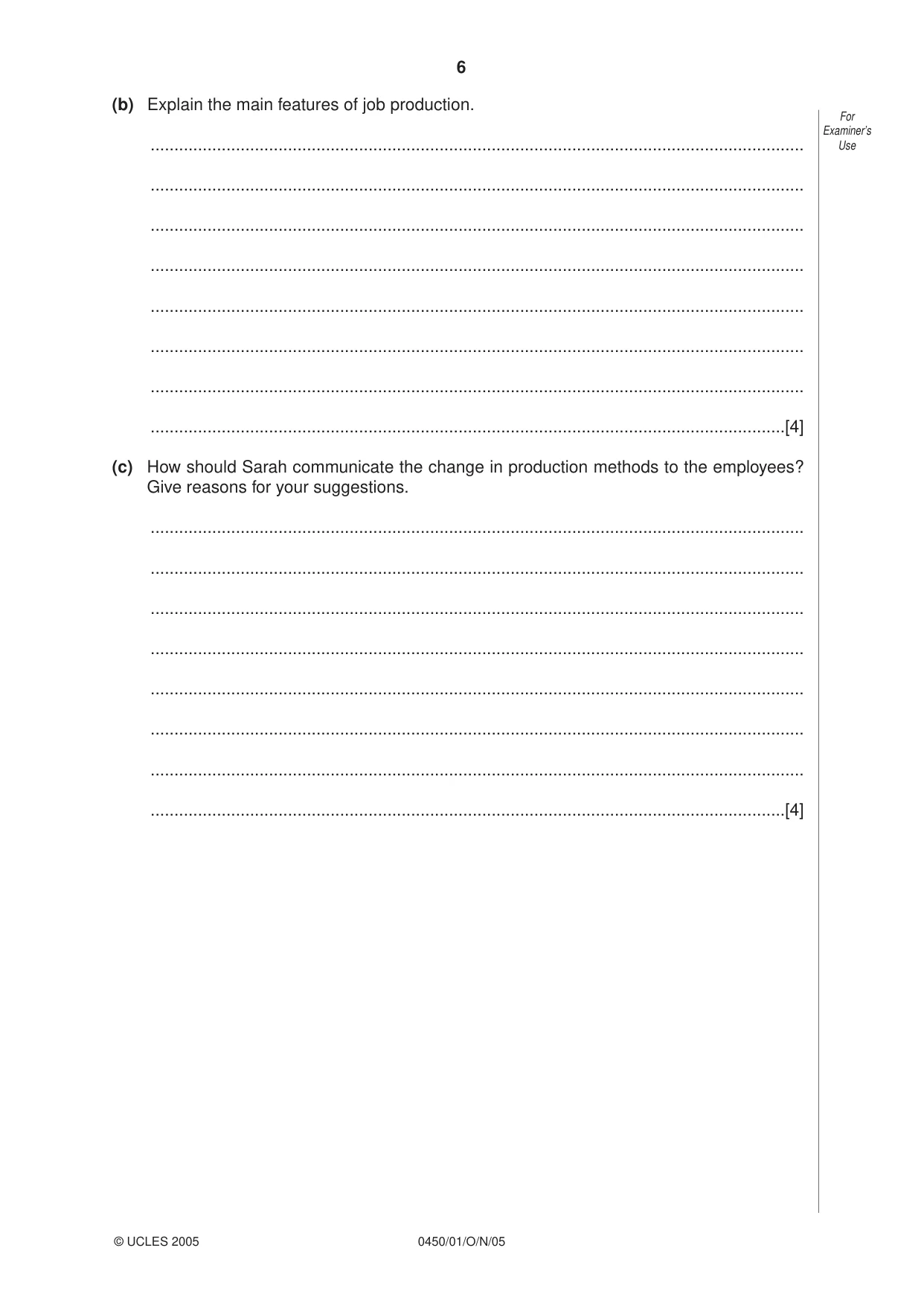 Cambridge IGCSE Business Studies 0450 2005 Oct/Nov Paper 1 · Variant 1 question paper, page 6 of 16