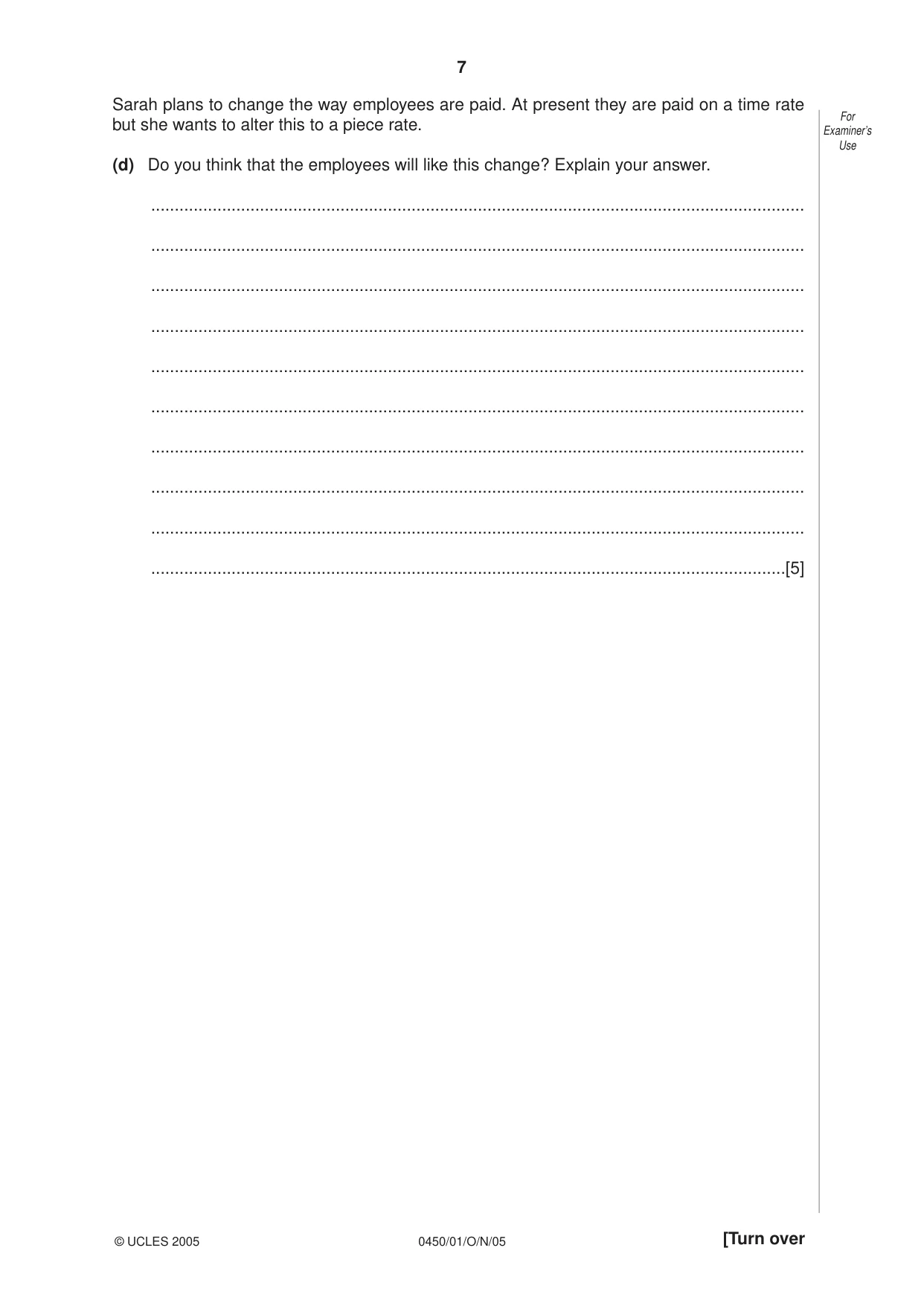 Cambridge IGCSE Business Studies 0450 2005 Oct/Nov Paper 1 · Variant 1 question paper, page 7 of 16
