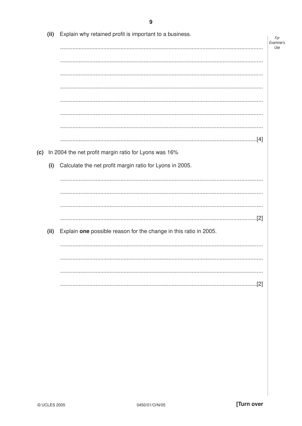 Cambridge IGCSE Business Studies 0450 2005 Oct/Nov Paper 1 · Variant 1 question paper, page 9 of 16