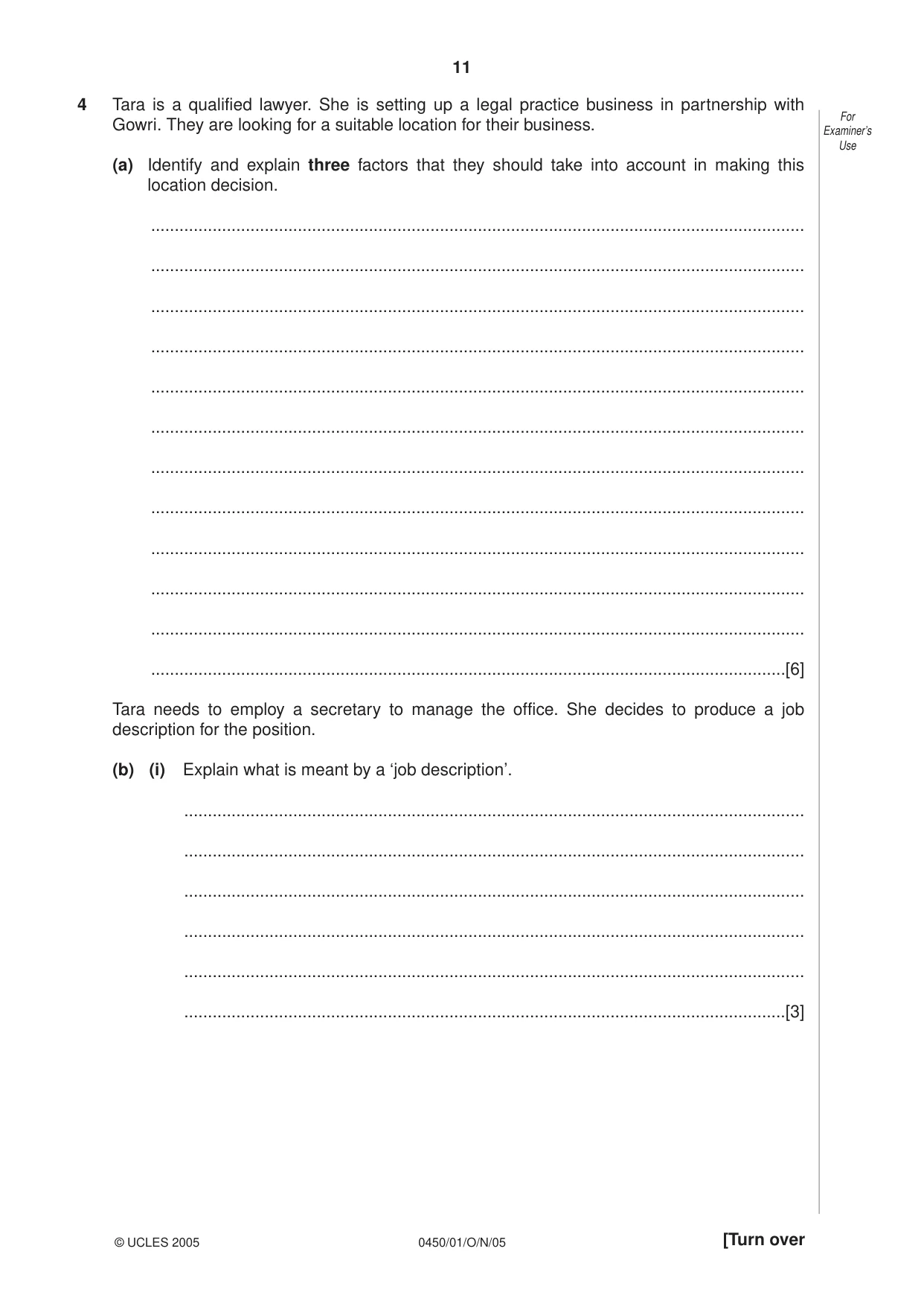 Cambridge IGCSE Business Studies 0450 2005 Oct/Nov Paper 1 · Variant 1 question paper, page 11 of 16