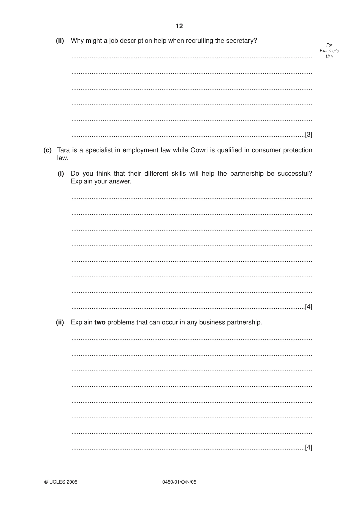 Cambridge IGCSE Business Studies 0450 2005 Oct/Nov Paper 1 · Variant 1 question paper, page 12 of 16