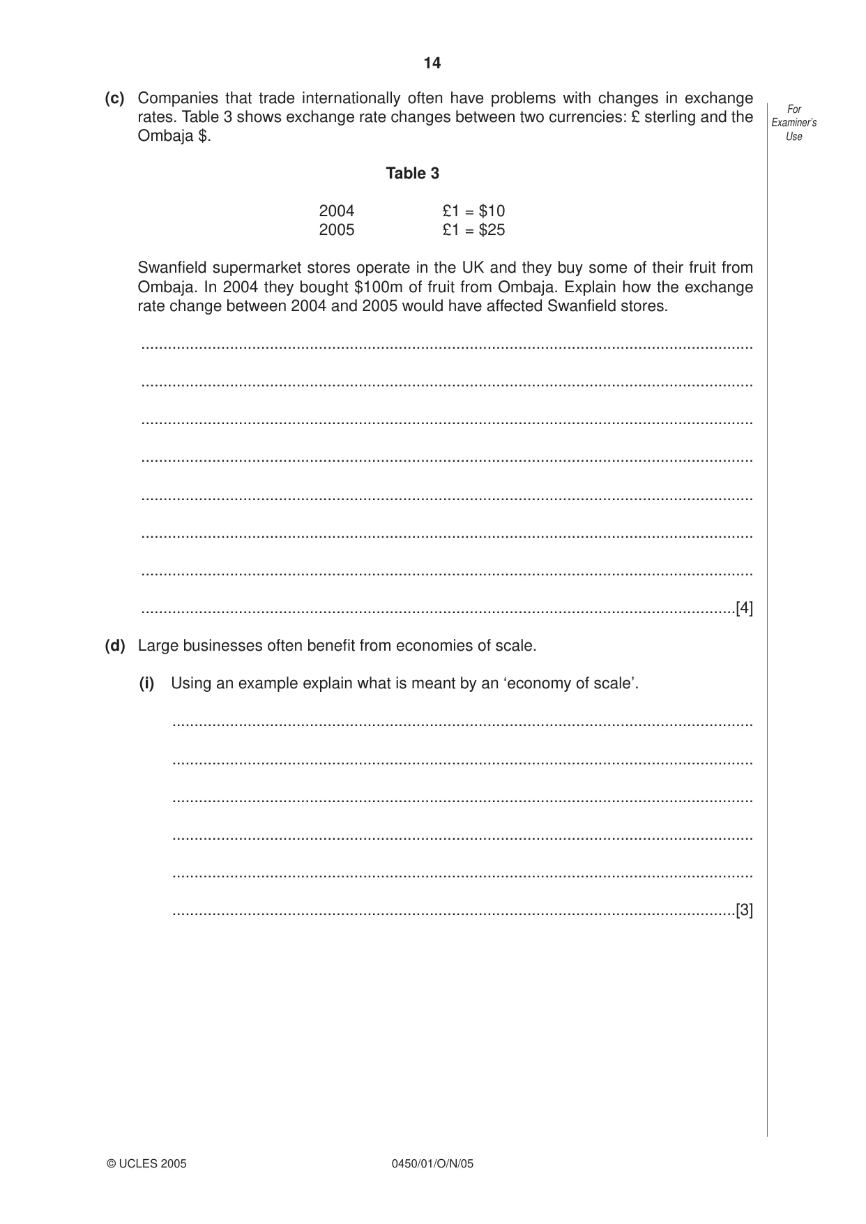 Cambridge IGCSE Business Studies 0450 2005 Oct/Nov Paper 1 · Variant 1 question paper, page 14 of 16