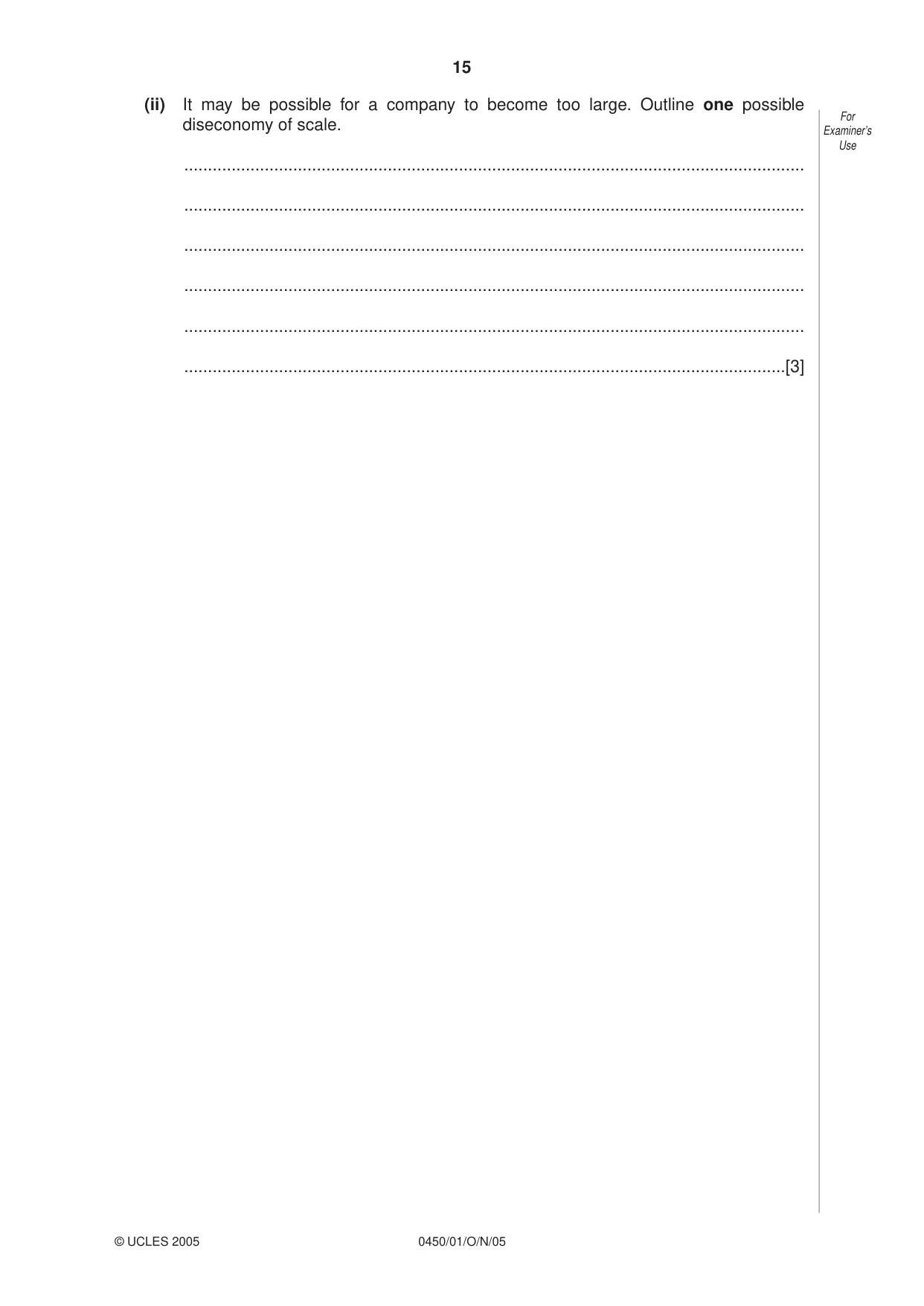 Cambridge IGCSE Business Studies 0450 2005 Oct/Nov Paper 1 · Variant 1 question paper, page 15 of 16