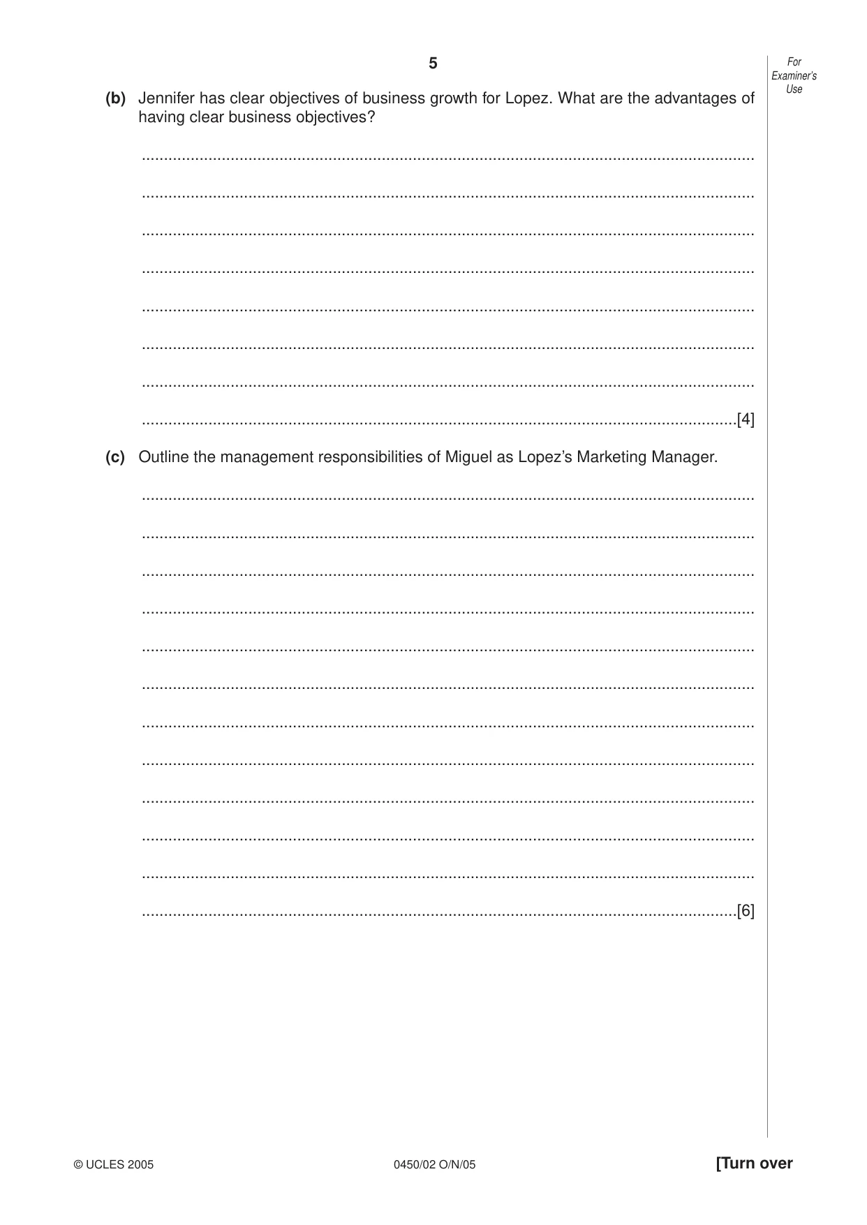 Cambridge IGCSE Business Studies 0450 2005 Oct/Nov Paper 2 · Variant 1 question paper, page 5 of 16