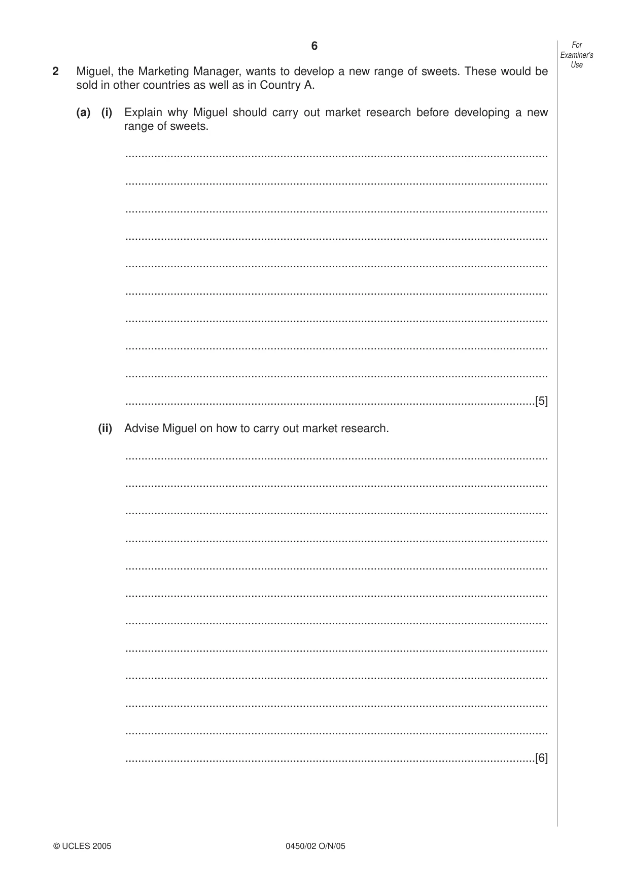 Cambridge IGCSE Business Studies 0450 2005 Oct/Nov Paper 2 · Variant 1 question paper, page 6 of 16