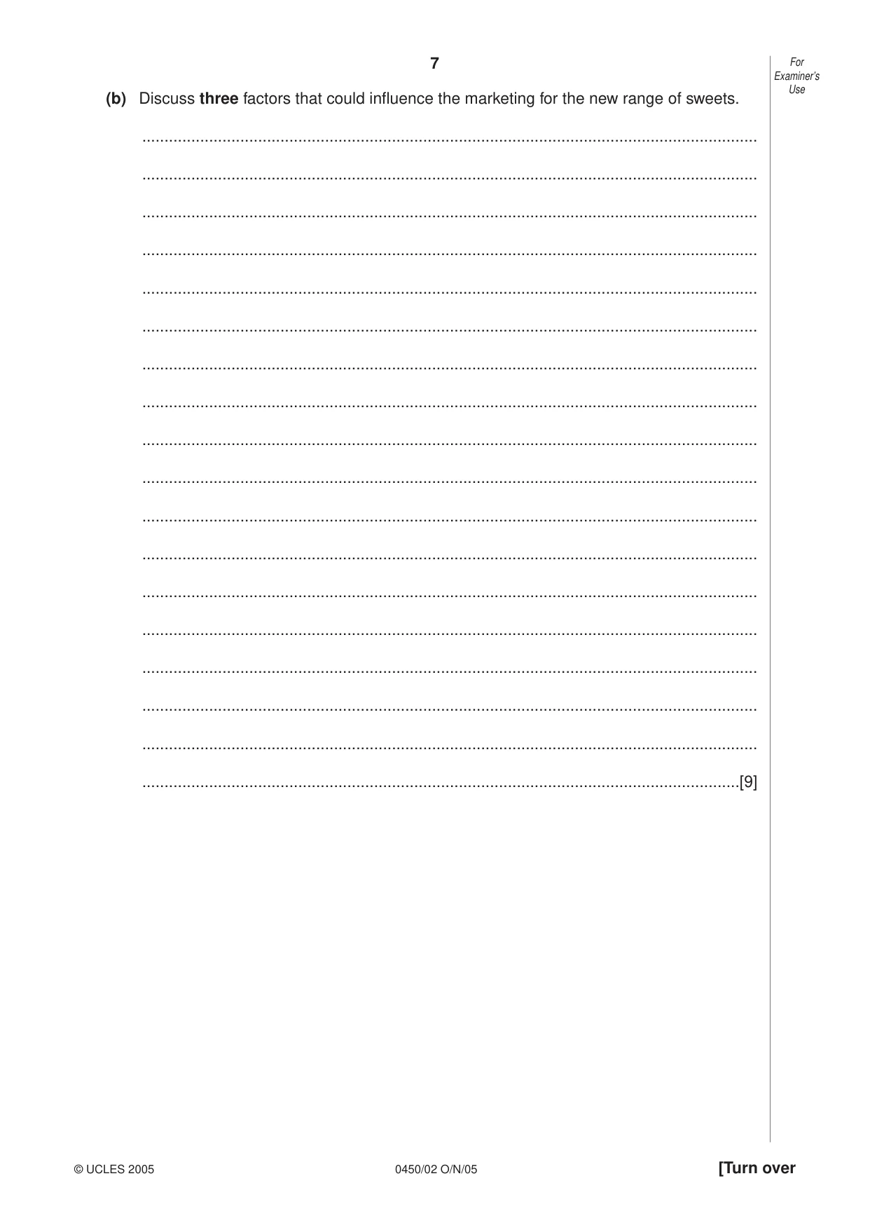 Cambridge IGCSE Business Studies 0450 2005 Oct/Nov Paper 2 · Variant 1 question paper, page 7 of 16