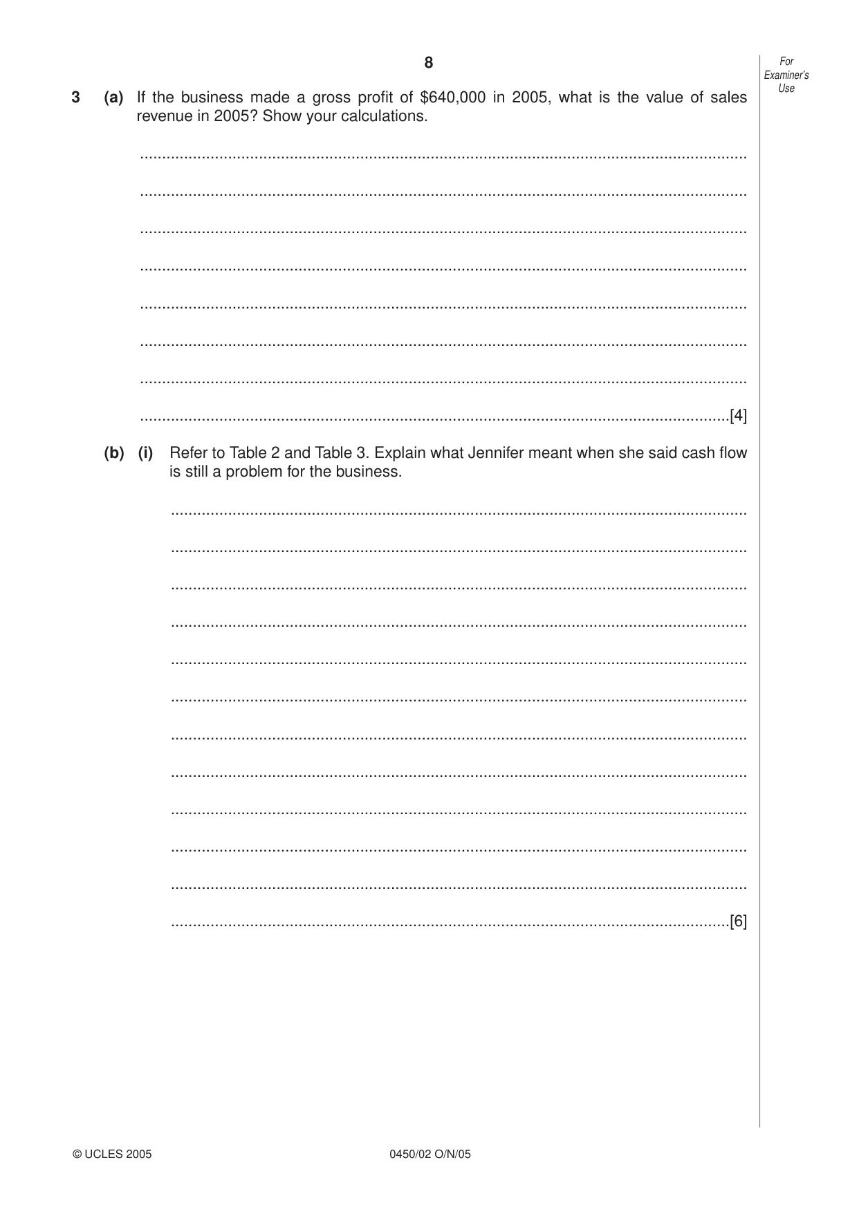 Cambridge IGCSE Business Studies 0450 2005 Oct/Nov Paper 2 · Variant 1 question paper, page 8 of 16