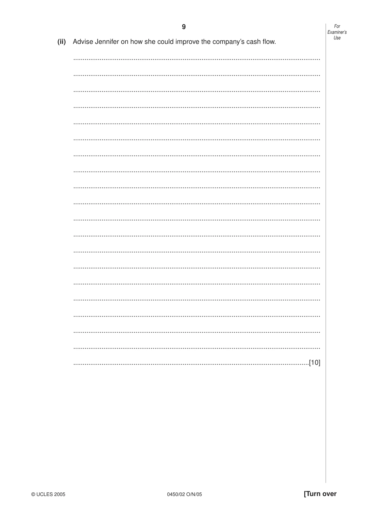 Cambridge IGCSE Business Studies 0450 2005 Oct/Nov Paper 2 · Variant 1 question paper, page 9 of 16