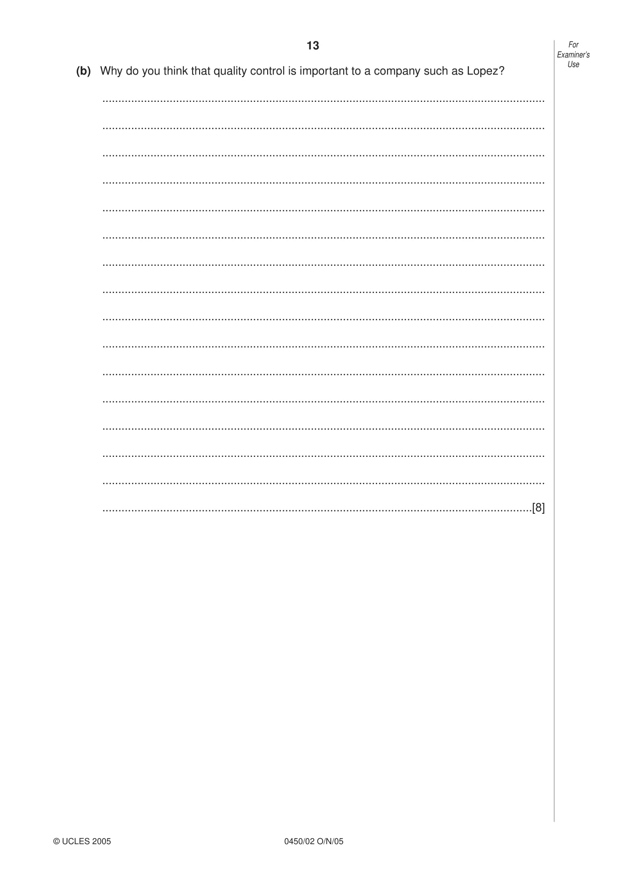 Cambridge IGCSE Business Studies 0450 2005 Oct/Nov Paper 2 · Variant 1 question paper, page 13 of 16