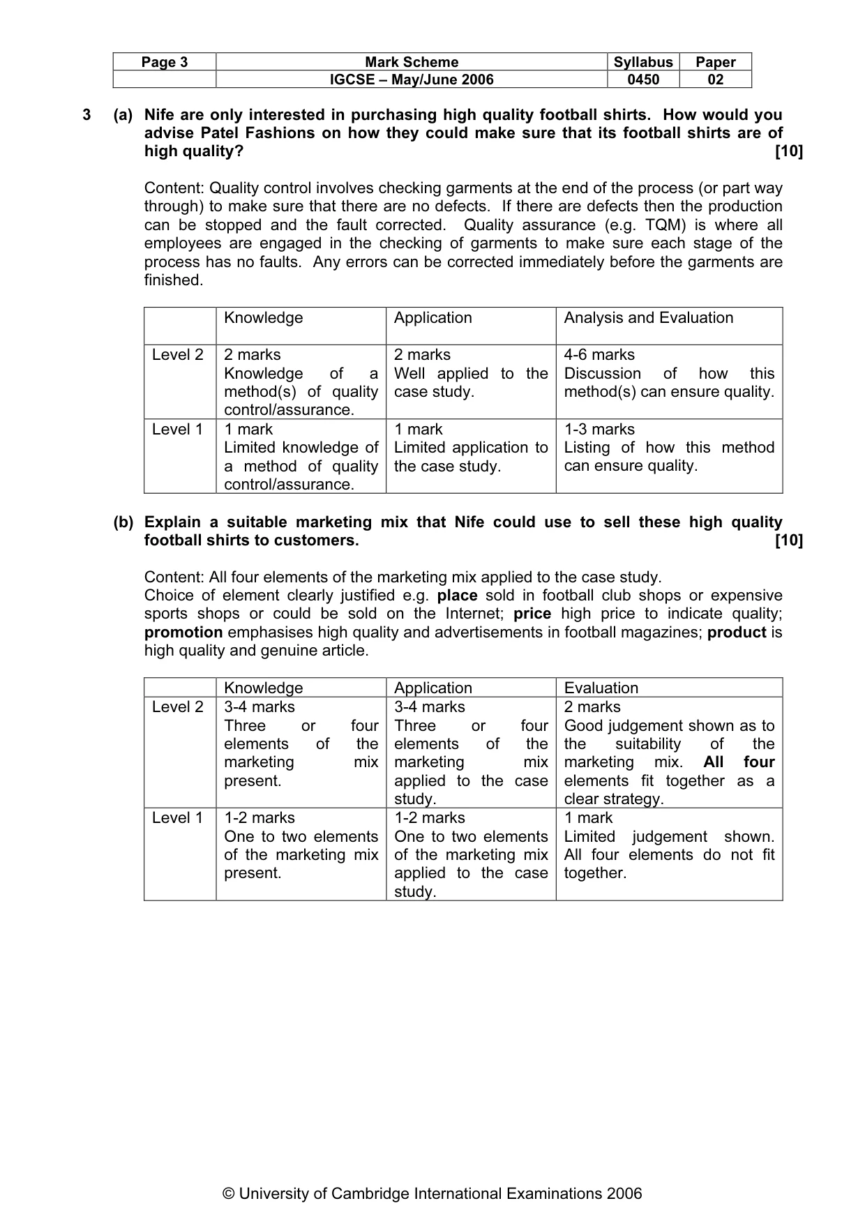 Mark scheme, page 4 of 6