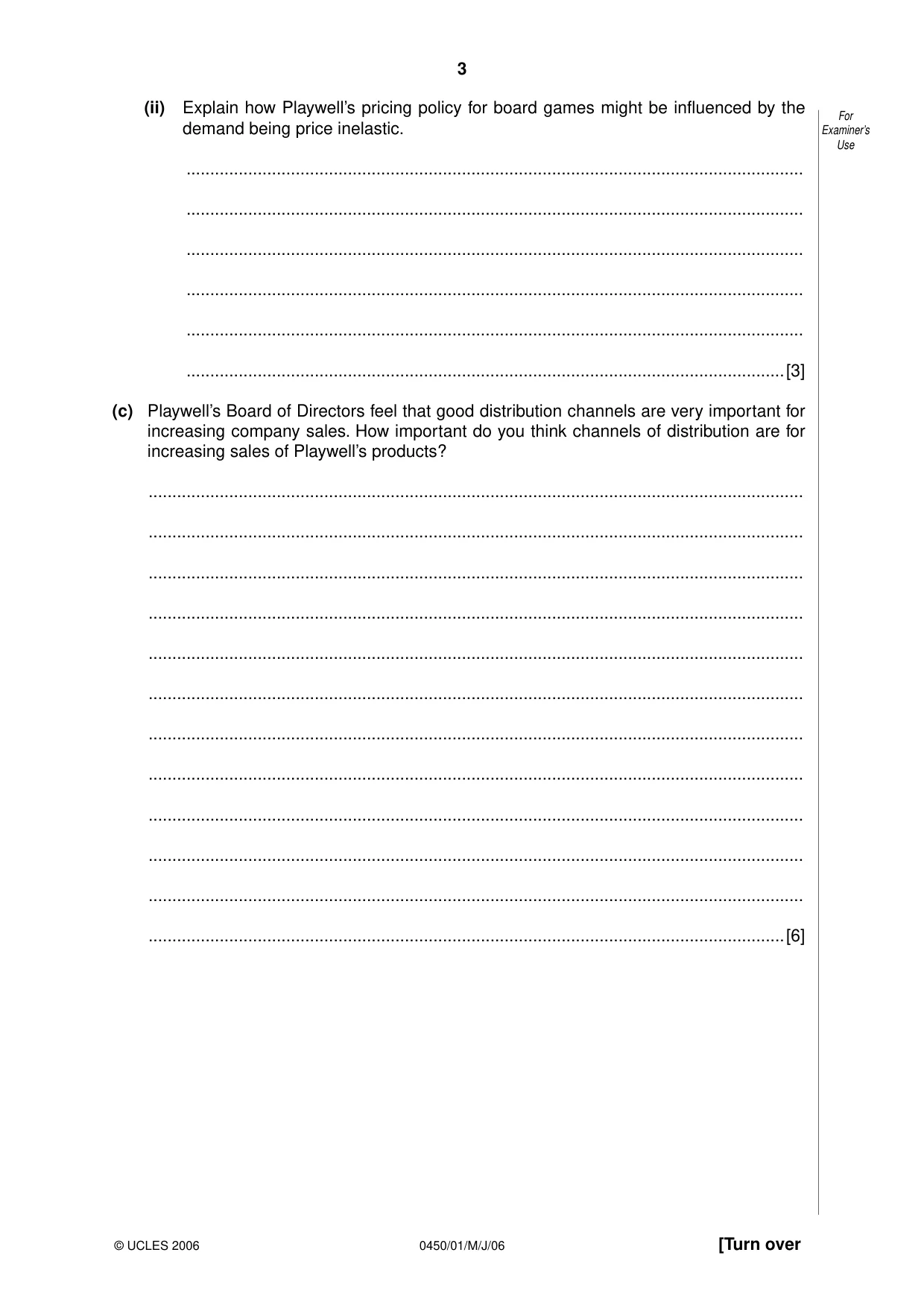 Cambridge IGCSE Business Studies 0450 2006 May/June Paper 1 · Variant 1 question paper, page 3 of 16