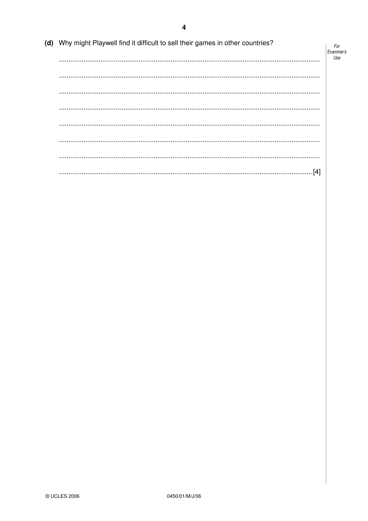 Cambridge IGCSE Business Studies 0450 2006 May/June Paper 1 · Variant 1 question paper, page 4 of 16