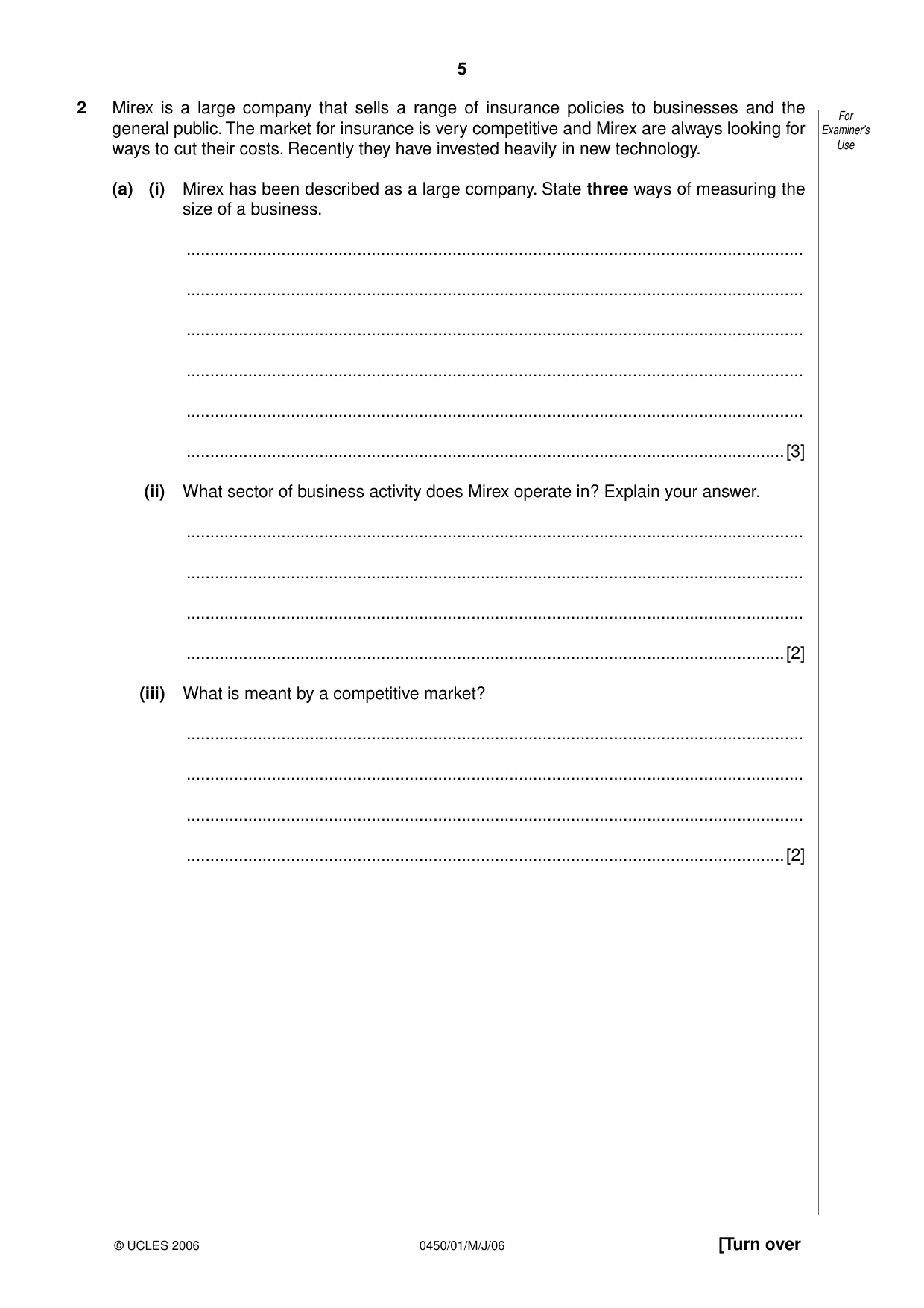 Cambridge IGCSE Business Studies 0450 2006 May/June Paper 1 · Variant 1 question paper, page 5 of 16